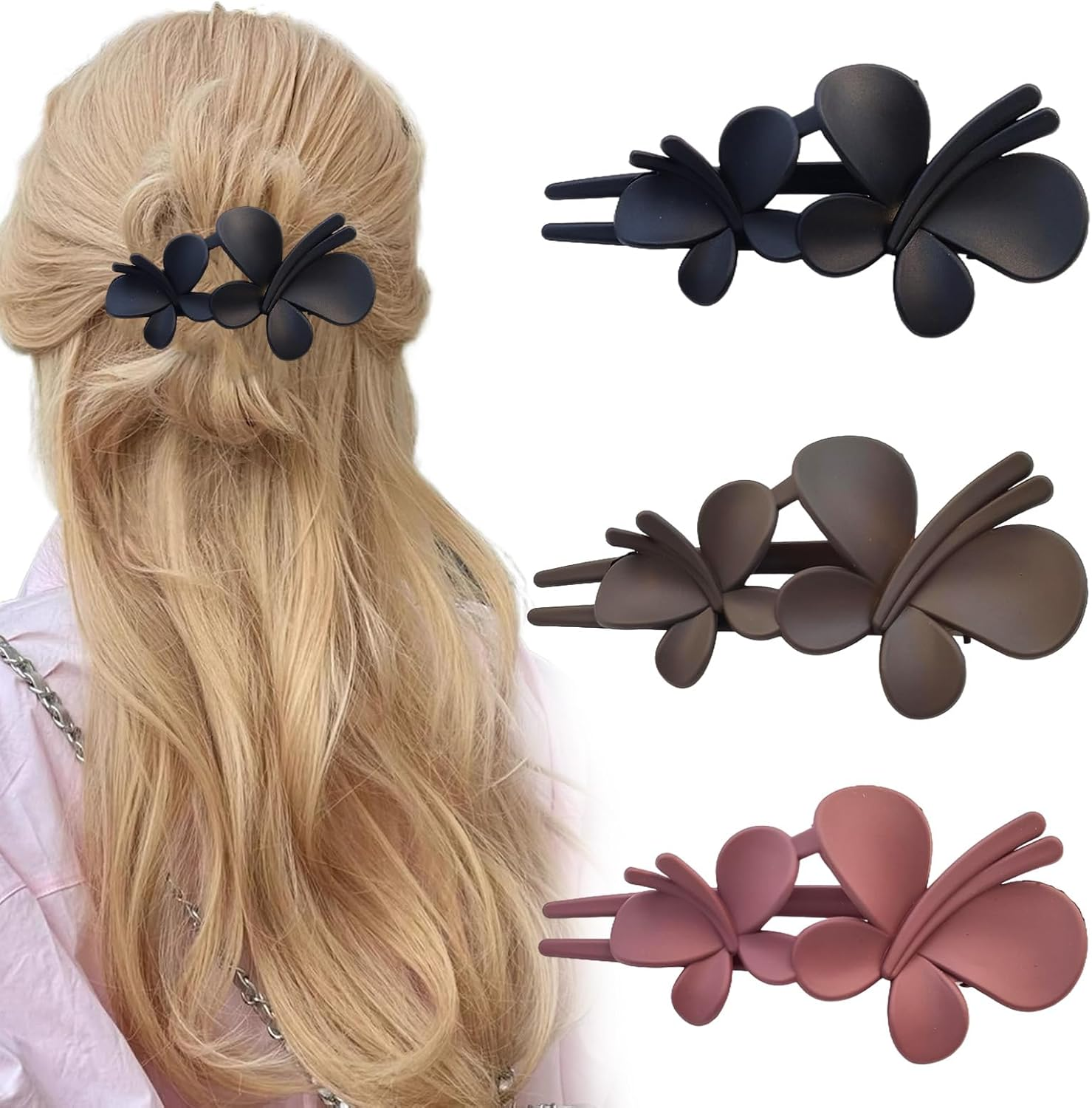 Pack of 3 Women'S Hair Clips, French Hair Clips, Butterfly Hair Clip, French Hair Clip, for Thick & Thin Hair, Everyday, Sports or Relaxation