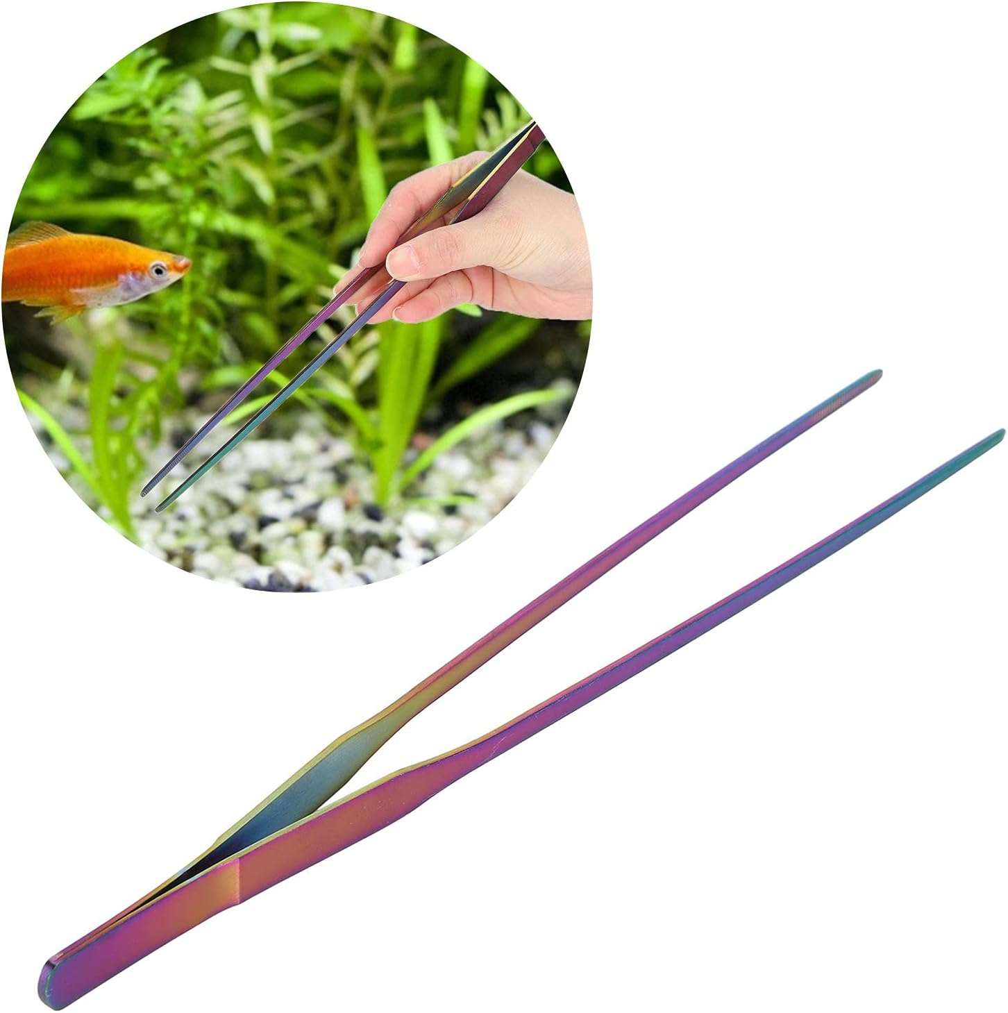 27Cm Aquarium Straight Curved Tweezers Colorful Stainless Steel Aquarium Aquascaping Tweezers Aquatic Plants Clamp/Holder (#1) image number 4