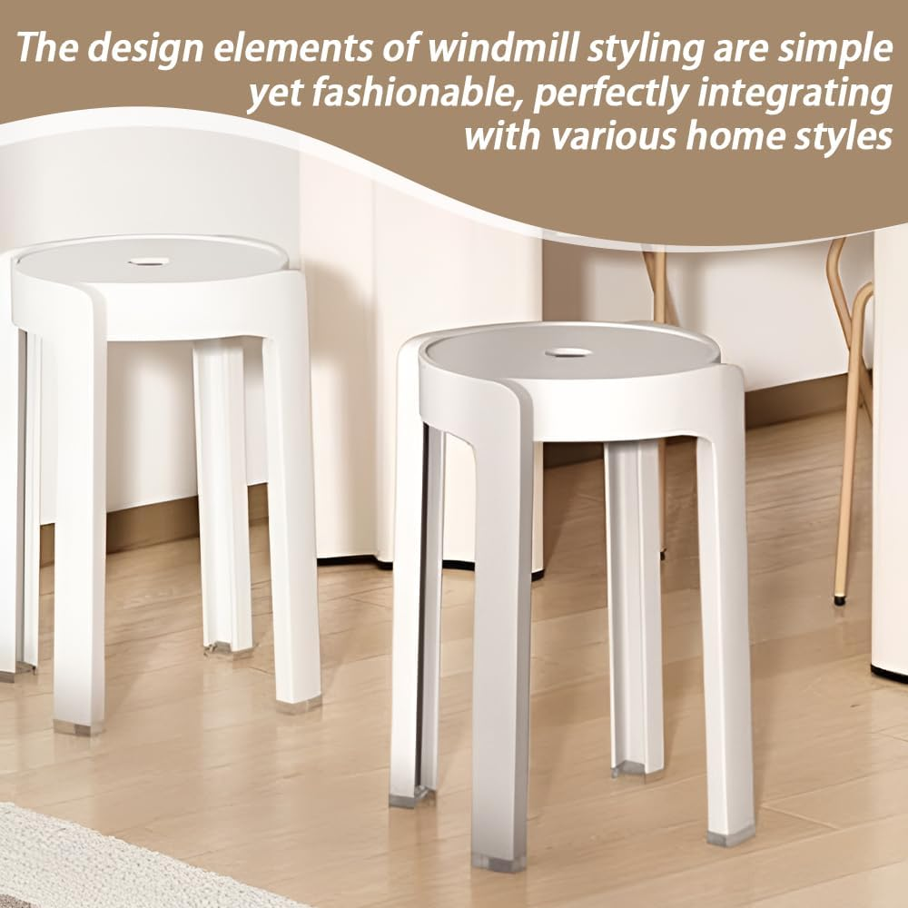 Set of 4 Plastic Stacking Stools, Whirl Design Modern Dining Chairsround Nesting Bar Stool with X-Shape Connection & Anti-Slip Foot Pads Home Kitchen Office,Dining Chair Support up to 150Kg (White) image number 3