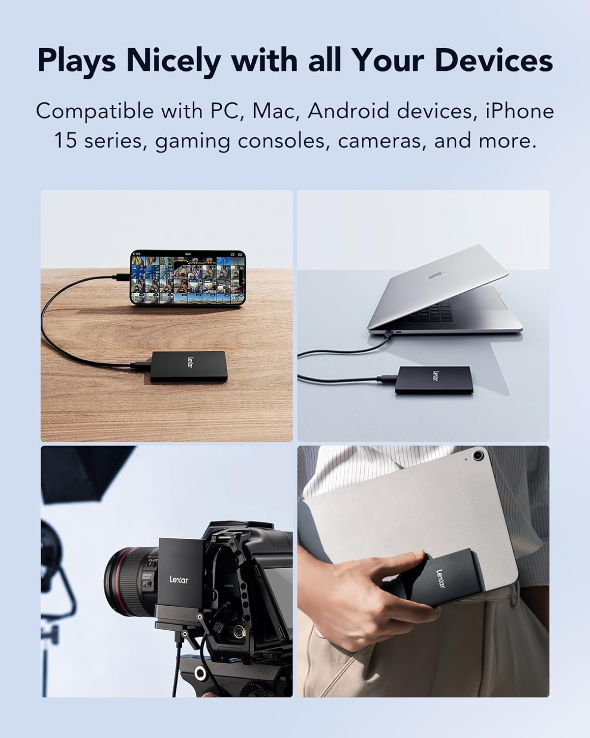 Lexar SL500 External SSD 1TB, USB3.2 Gen2X2 Portable SSD, PSSD up to 2000Mb/S Read, 1800Mb/S Write, External Solid State Drive for Iphone15 Series/Mac/Ps5/Xbox/Laptop/Pc (LSL500X001T-RNBNG) image number 6