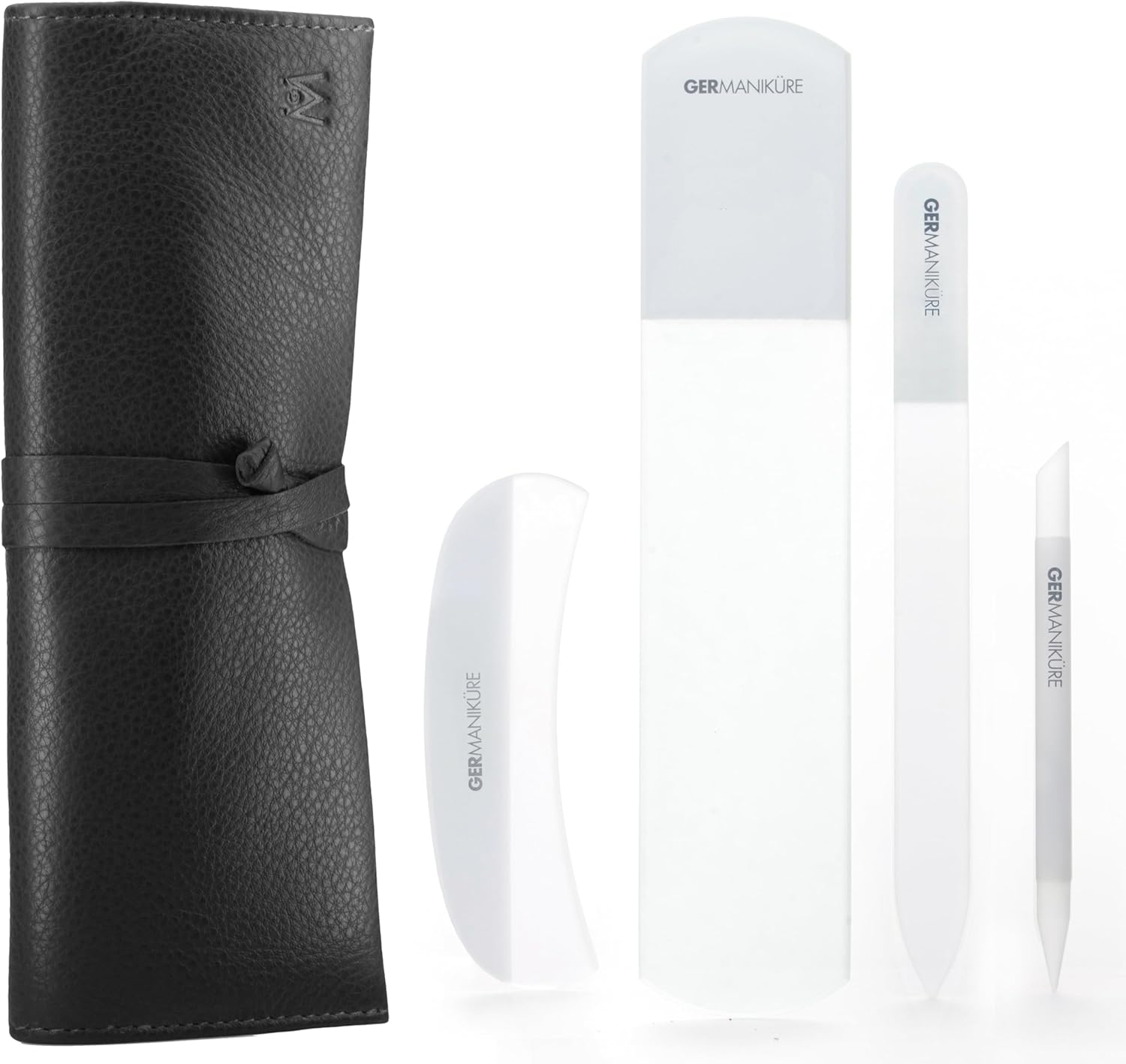 Germanikure 4Pc Genuine Crystal Glass Nail File Set - Moon File, Manicure Stick, Nail File, Pedicure Bar in Leather image number 5