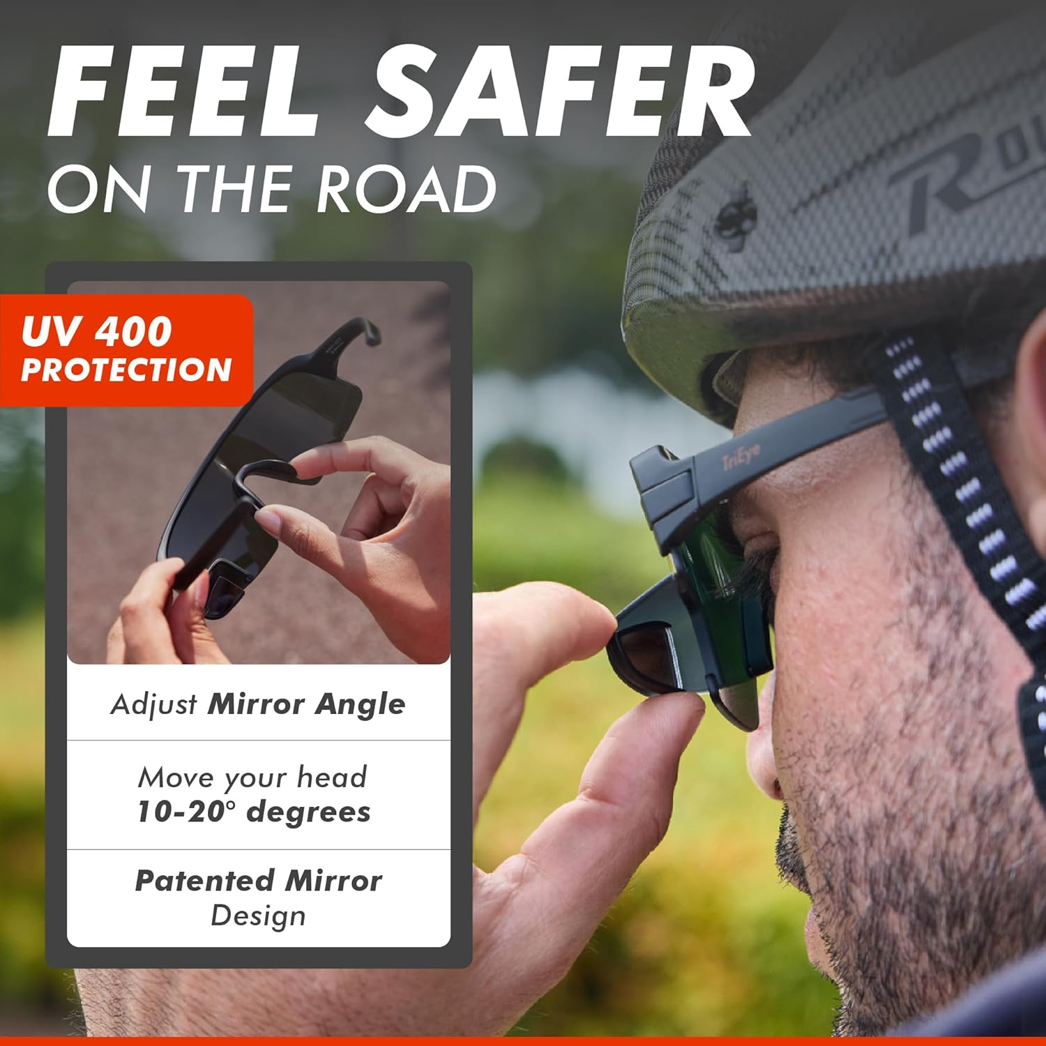 Trieye Eyewear Cycling Glasses with Integrated Rearview Mirror for Men & Women - UV 400 - Left Side Mirror Cycling Glasses image number 5