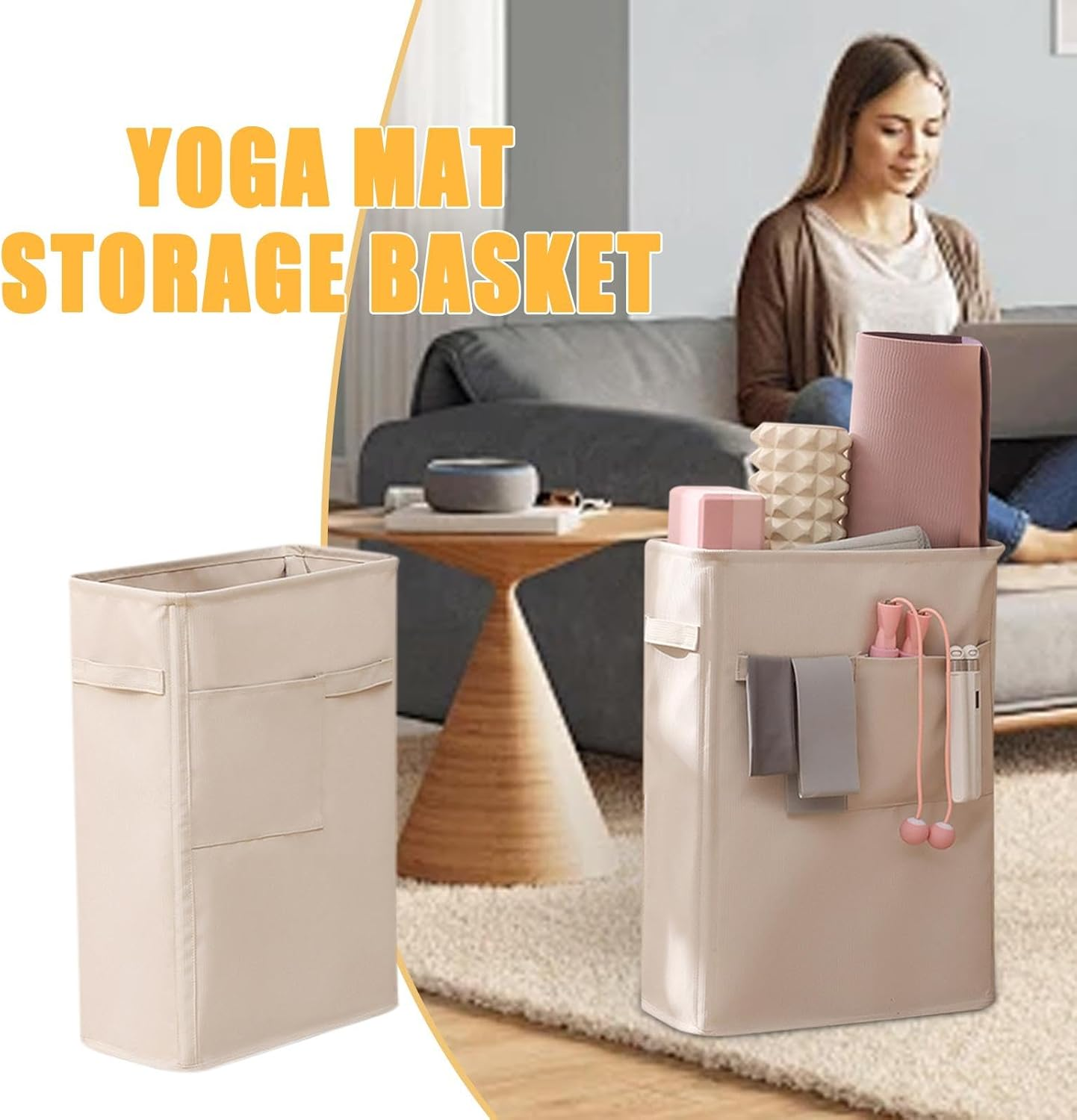 Yoga Mat Storage Rack - Exercise Equipment Organizer Basket with Side Pocket, Corner Oxford Cloth Multipurpose Holder for Home image number 3
