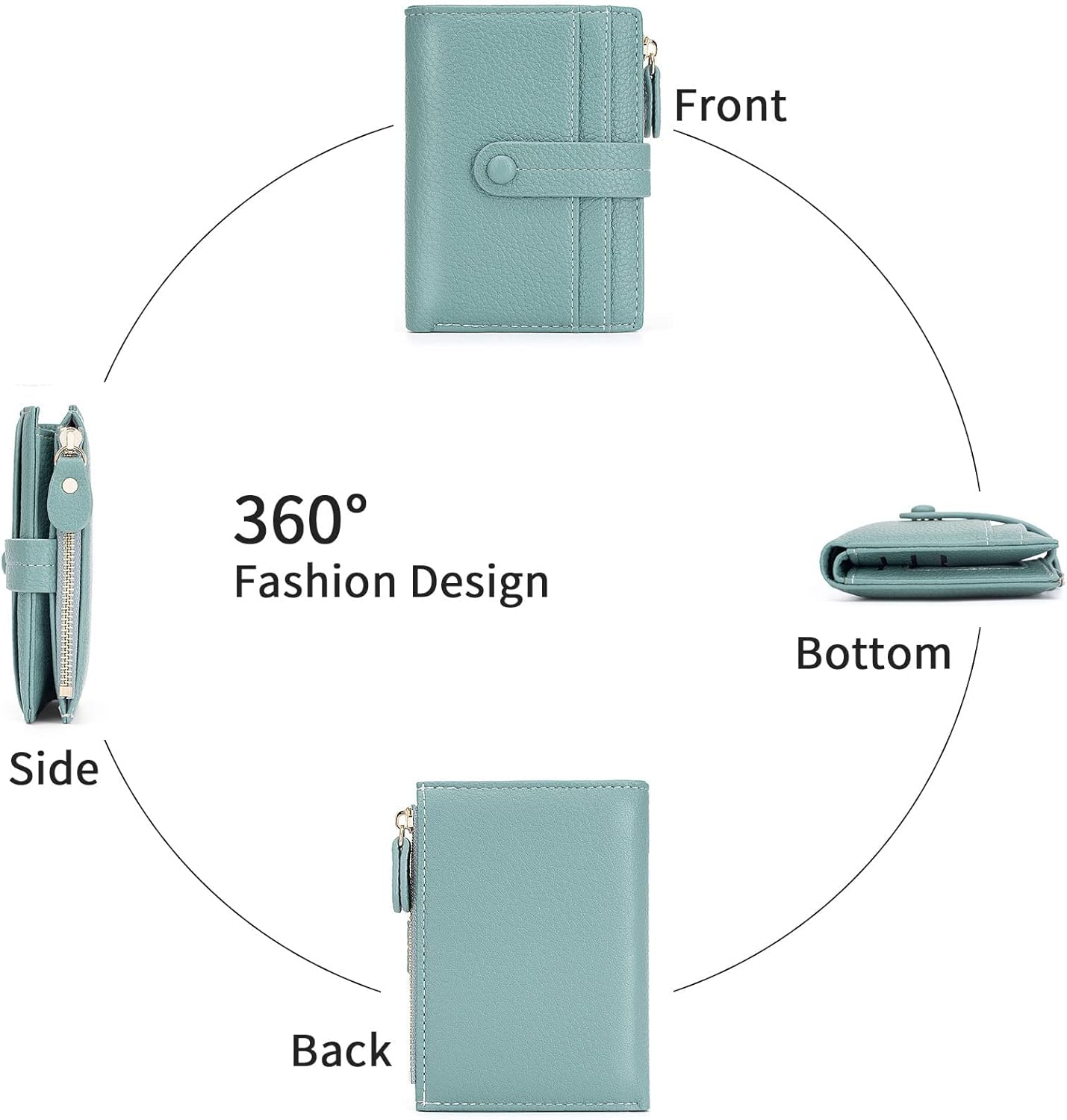 HKCLUF Small Wallets for Women,Zipper Leather Wallet Ladies Small Compact Bifold Credit Card Holder Coin Purse with ID Window, B4-Green, Small Wallet, Minimalist image number 1