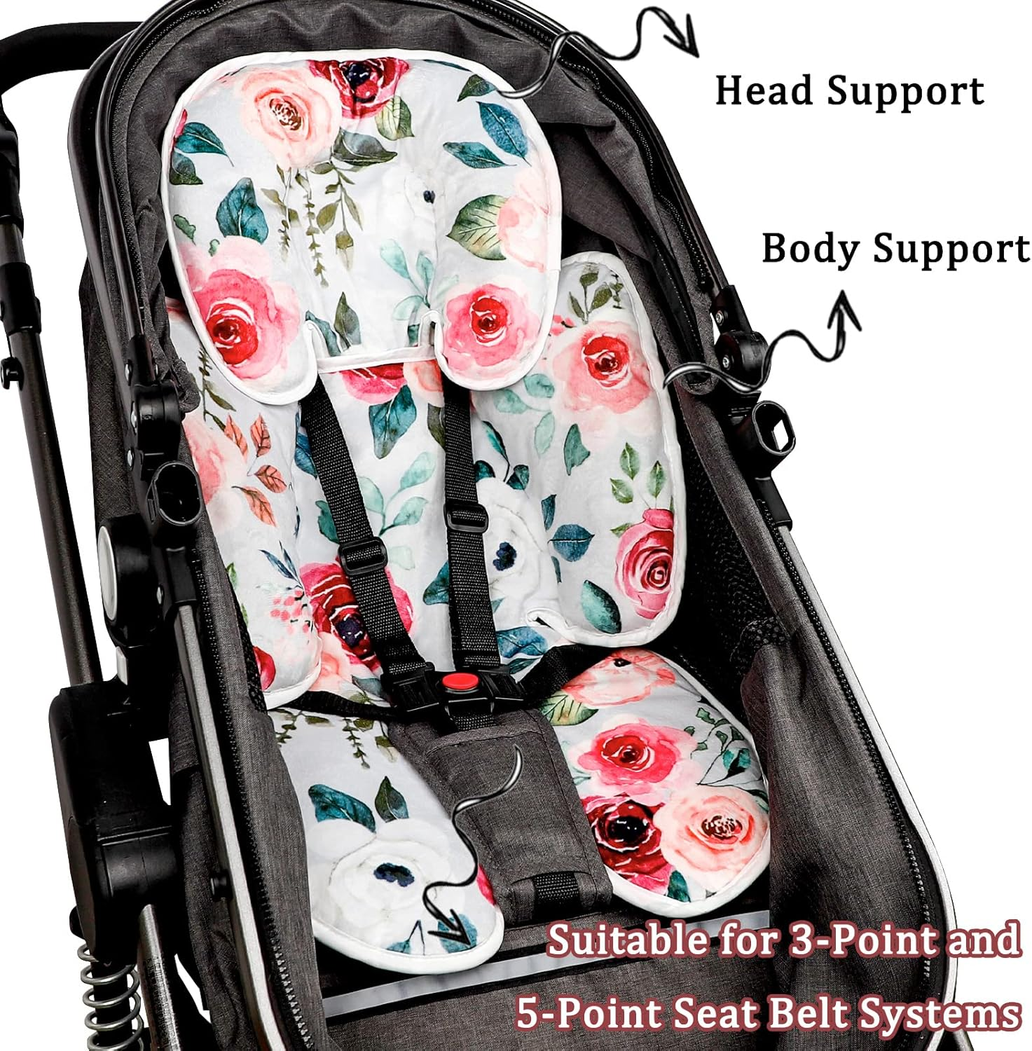 2 in 1 Infant Car Seat Insert, Car Seat Head Support Baby Girls Boys, Soft Newborn Carseat Insert Cushion, Perfect for Carseats, Strollers, Swings (Rose Flower) image number 1
