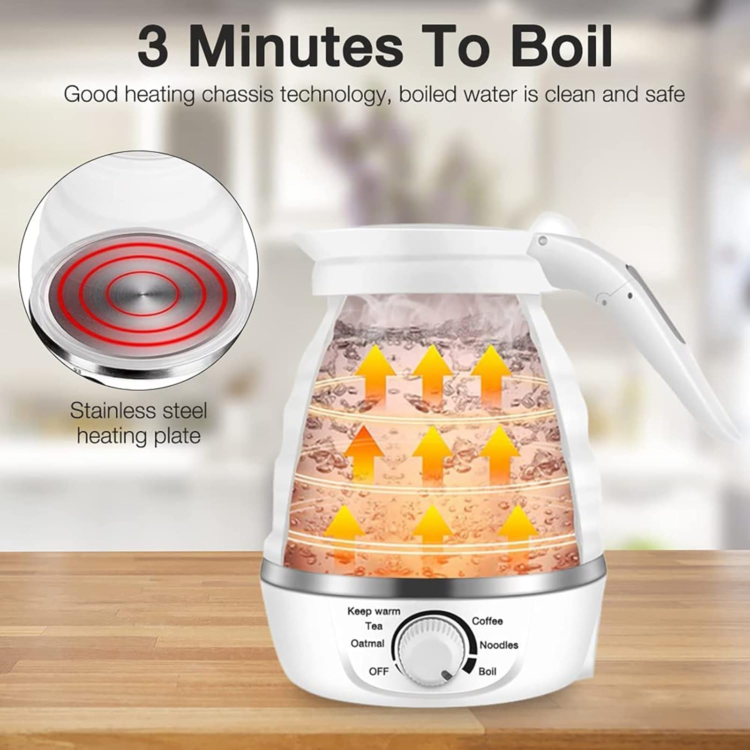 Portable Folding Electric Travel Kettle, Automatic,Mini Water Kettle and Sunbeam Kettle.Perfect for Travel, Camping, or the Office. image number 3