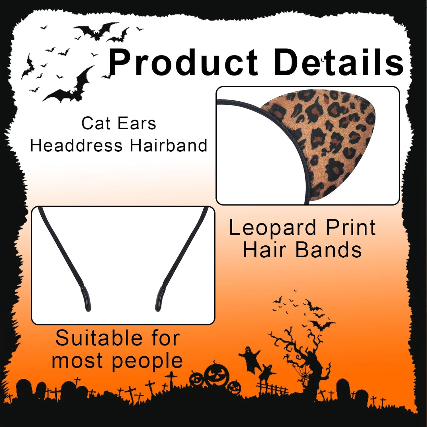 Leopard Ears Halloween Headband, Elastic Bands Leopard Hair Hoop Cat Headpiece, Cute Animal Print Hair Accessories, Halloween Cosplay Costume Hair Accessories for Adult and Kids Festivals Party image number 5