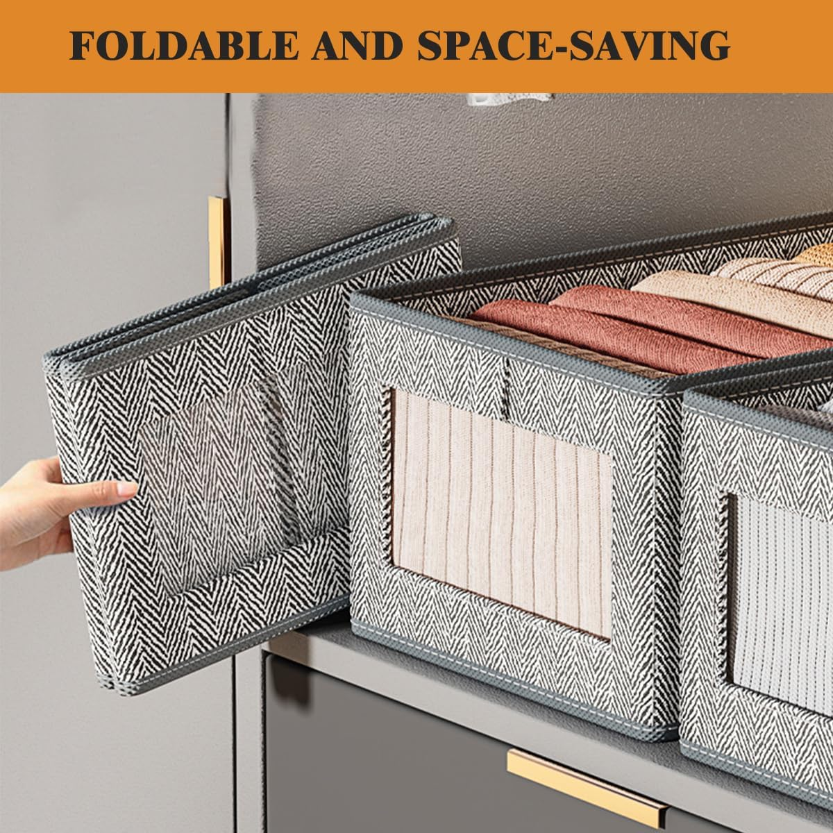 Wardrobe Clothes Organiser,6 Pack Wardrobe Organiser, See-Through Window for Home Storage & Organisation,Foldable Storage Containers with Handle for Jeans,Underwear,Blankets image number 5