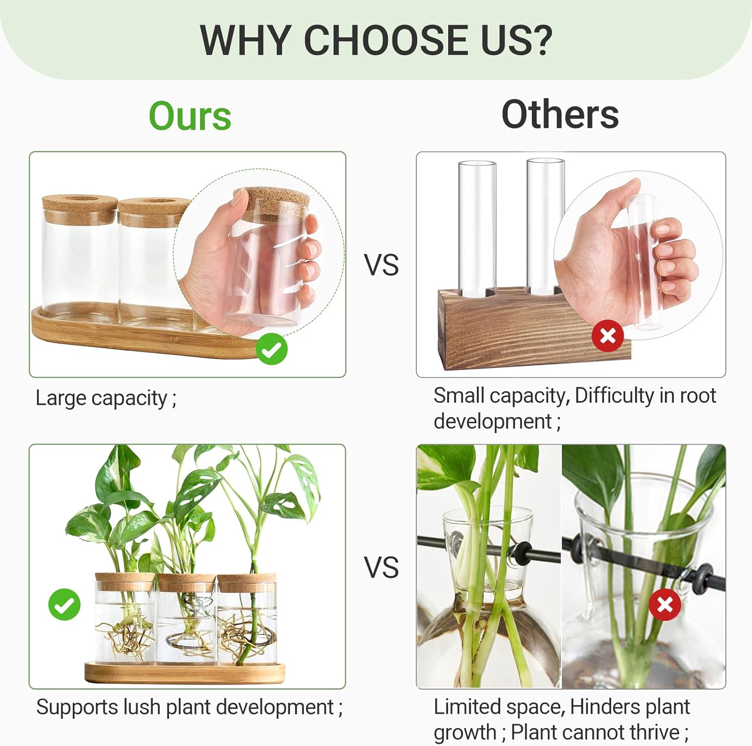 Dahey Plant Propagation Terrarium Desktop Glass Planter Station Water Planting Glass Vase with Lid and Wooden Stand for Propagating Hydroponic Plants Centerpiece Office Home Garden Decor, 3 Pcs image number 5