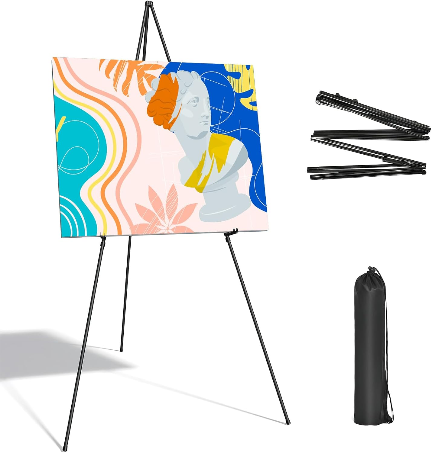 Portable Metal Easel Stand Tripod Display Folding Exhibit Stand for Weddings and Events Compact Art Display Rack with Adjustable Height and Sturdy Black Steel Construction Ideal for Posters Artwork Presentation image number 4