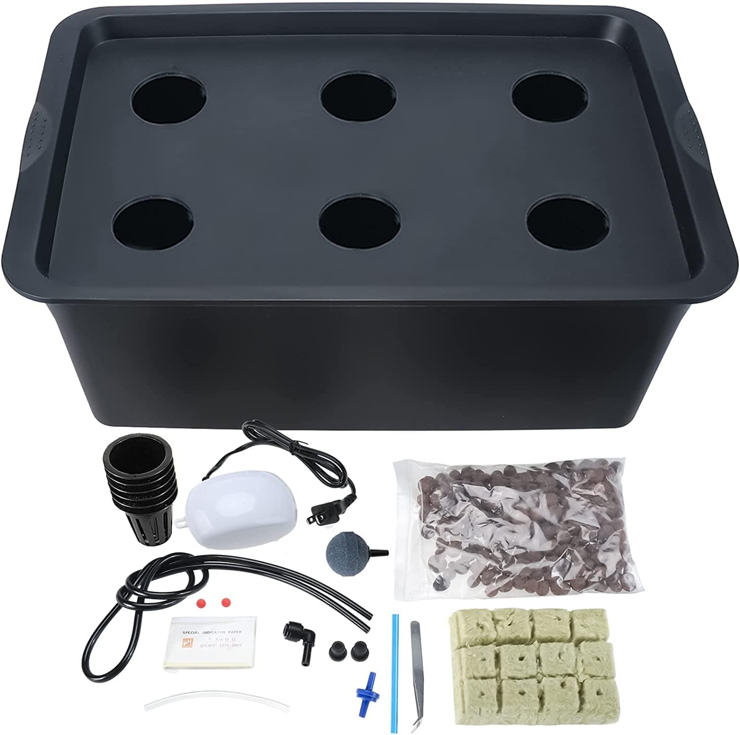 GROZY Hydroponics DWC Growing System 6/8/11 Net Pots Rooting Seedling Propagation Kit, Medium Size W/Airstone, Air Pump, Rockwool - Best Indoor Herb Garden for Lettuce, Mint, Parsley(Black) image number 2