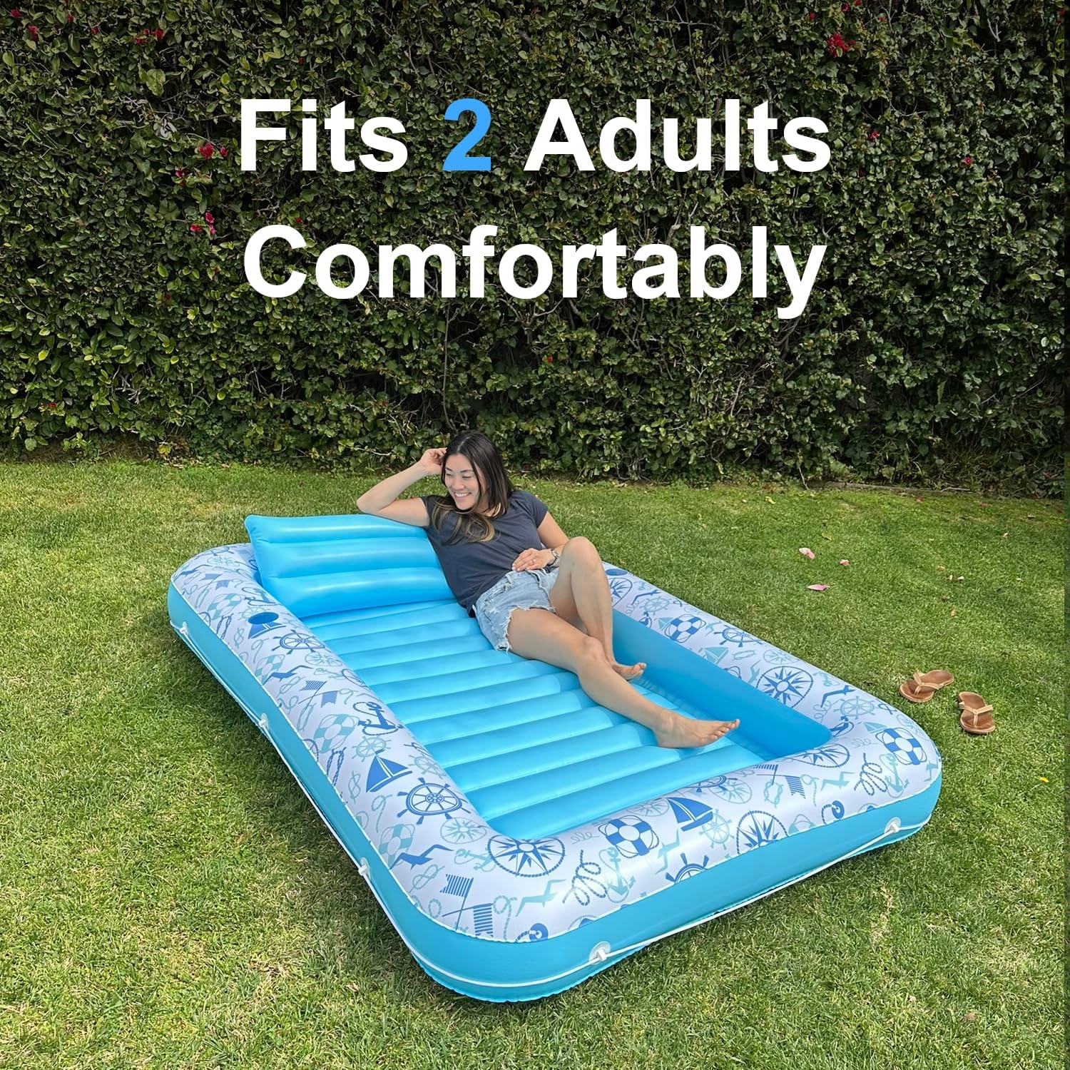 XL Inflatable Tanning Pool Lounge Float - Electric Pump Included - 85&rdquo; X 58&rdquo; - Sunbathing Suntanning (Extra Large) - Blue image number 2