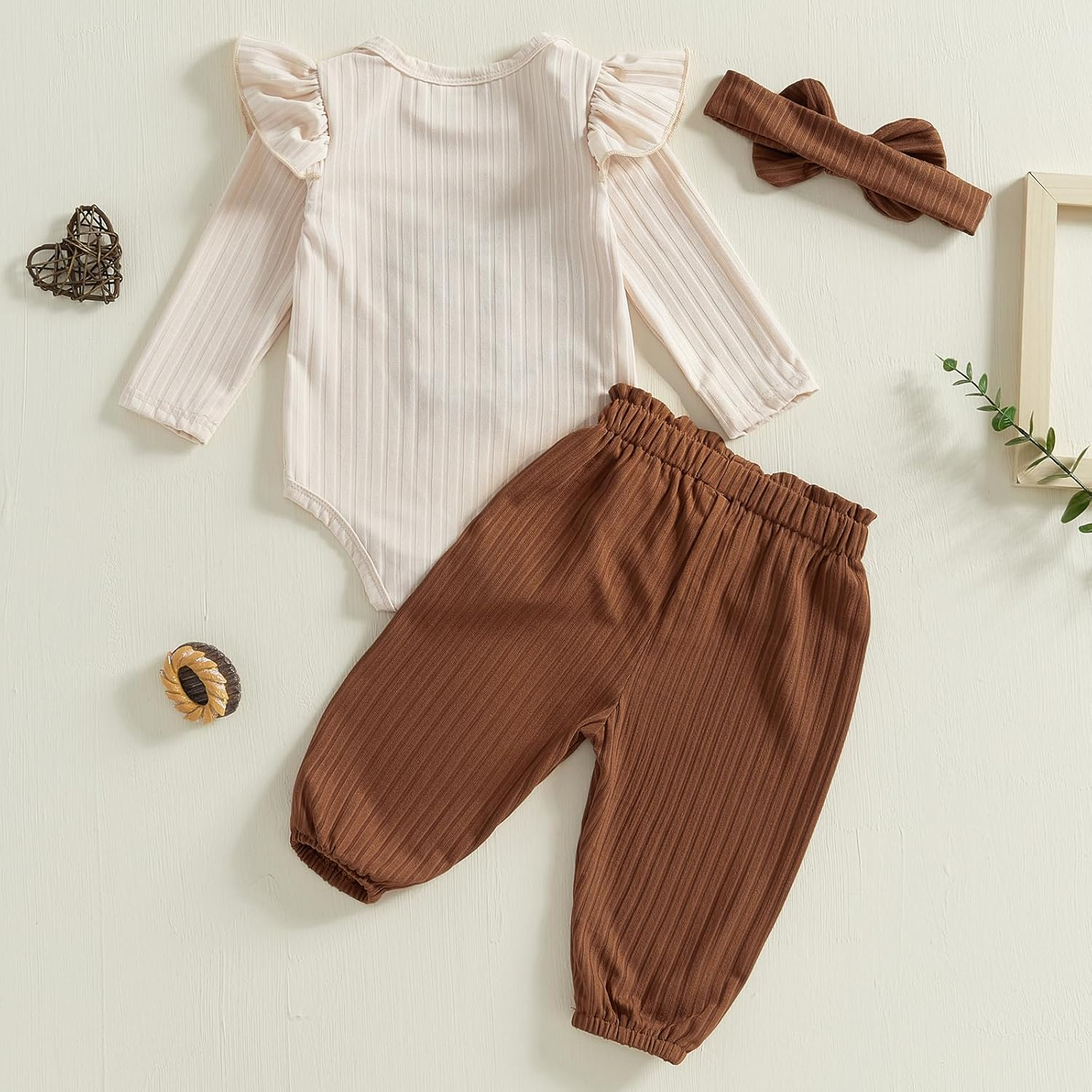 Omkzanbi Western Baby Girl Clothes Cow Print Ruffle Bodysuit Bowknot Jogger Pants Headband Country Cowgirl Coming Home Outfit image number 6