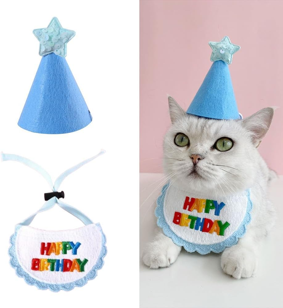 Dog Birthday Hat Cat Pet Supplies Scarf Set for Small Dogs and Cats, Cat Birthday Bandana Cute Dog Hat Pets Party Supplies Decorations Outfit for Cat and Dog (Pink A)