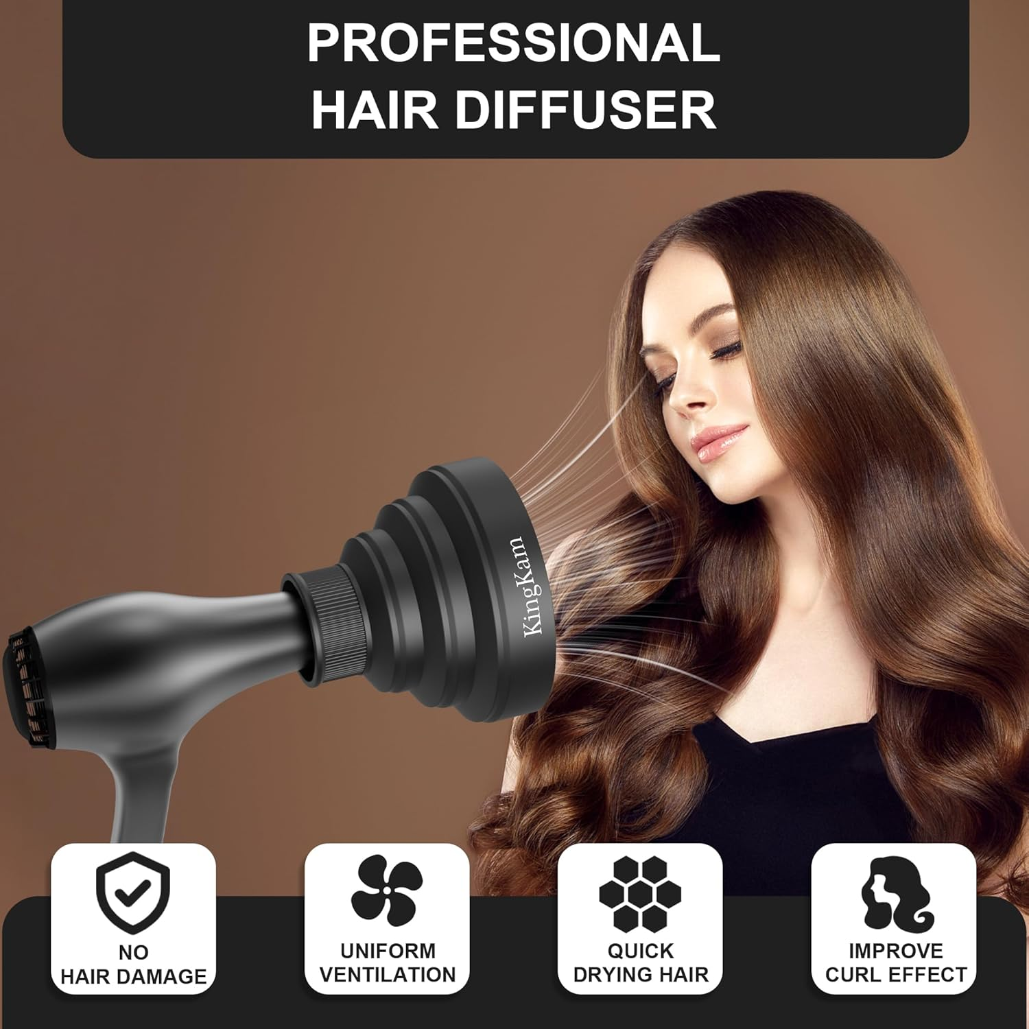 Kingkam Collapsible Hair Dryer Diffuser - Travel and Easy Storage - Diffuser Attachment Fit Most Hair Dryers with Nozzle Diameter D-1.575Inch to 1.968 Inch (4-5Cm) - Black image number 3