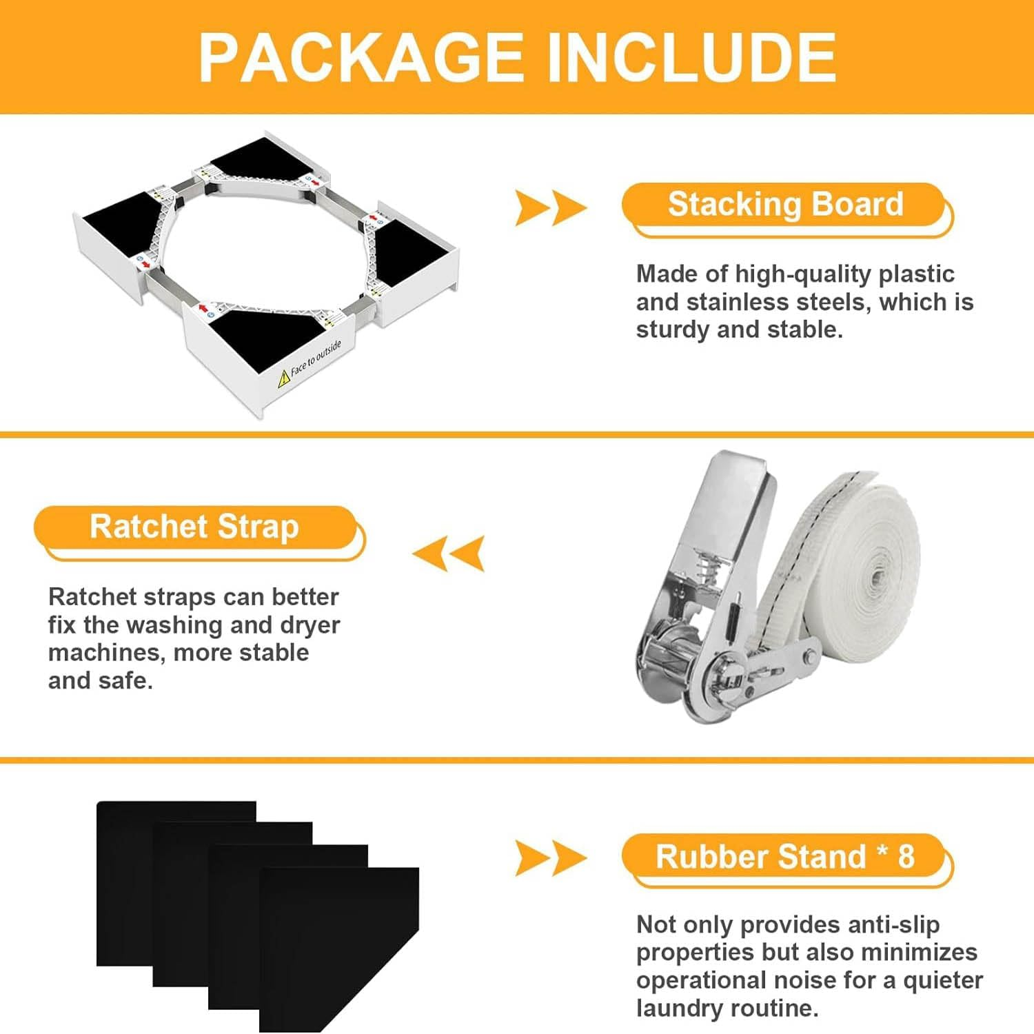 Stacking Kit for Washer and Dryer，Washer Dryer Stacking Kit, Universal Stacking Kit for Washer and Dryer, 29" 28" 27" 26" 25" 24" Inch Adjustable Stackable Washing Machine Kit with Ratchet Strap ﻿ image number 2