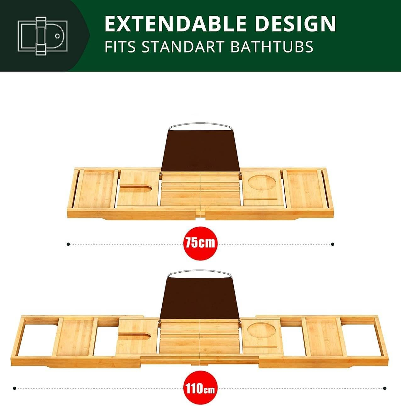 Premium Foldable Bathtub Tray, Expandable Bath Tray for Tub, Bamboo Shelf, Bathroom Accessories for Spa or Reading Life Style