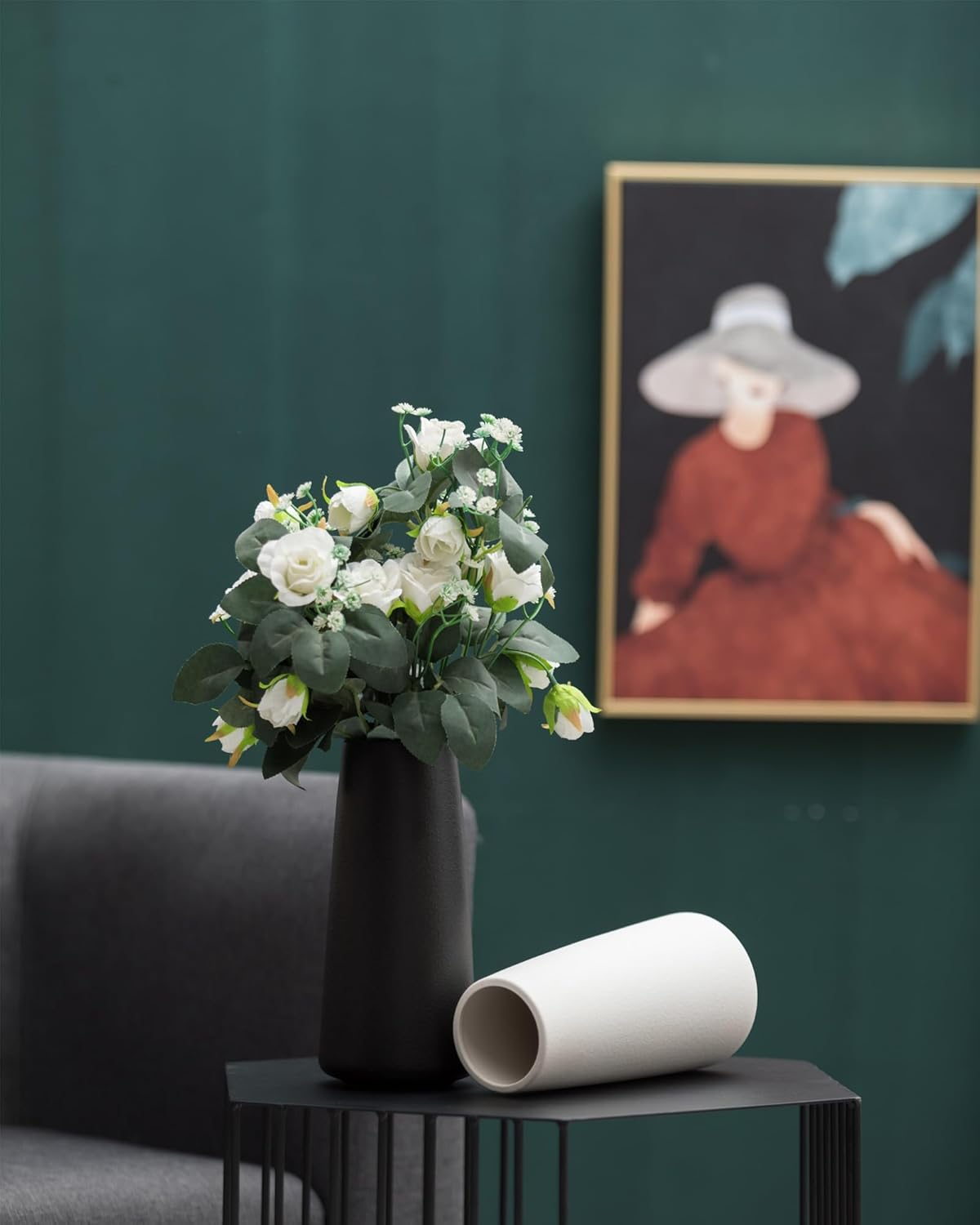 HUBUISH Ceramic Vase - Flower Vase Minimalism Style for Modern Table Shelf Home Decor, Fit for Fireplace Bedroom Kitchen Living Room Centerpieces Office Desk (Solid Black, Super Big) image number 4