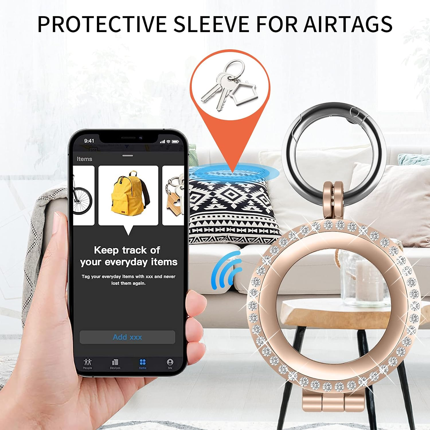 4-Pack Airtag Case for Apple Airtag Holder, Metal with Diamonds Anti-Lost Protective Case, Dustproof Air Tag Holders for Pet Tracking, Bags, Kids, Keys, Luggage, Dog Collar (Rose Gold) image number 2