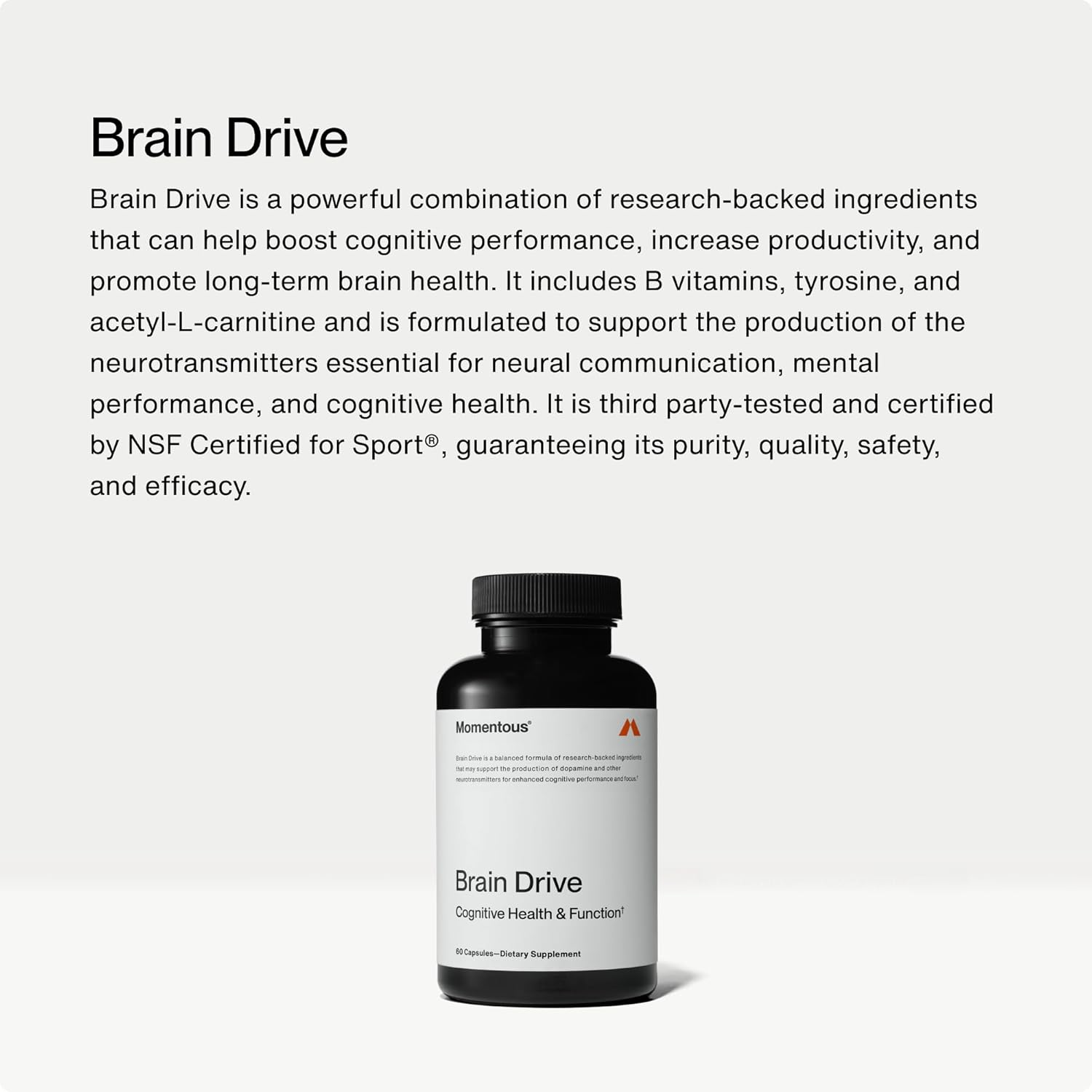 Momentous Brain Drive Nootropic Supplement, Non-Gmo and Gluten Free, Memory and Focus (30 Servings/60 Capsules) image number 2
