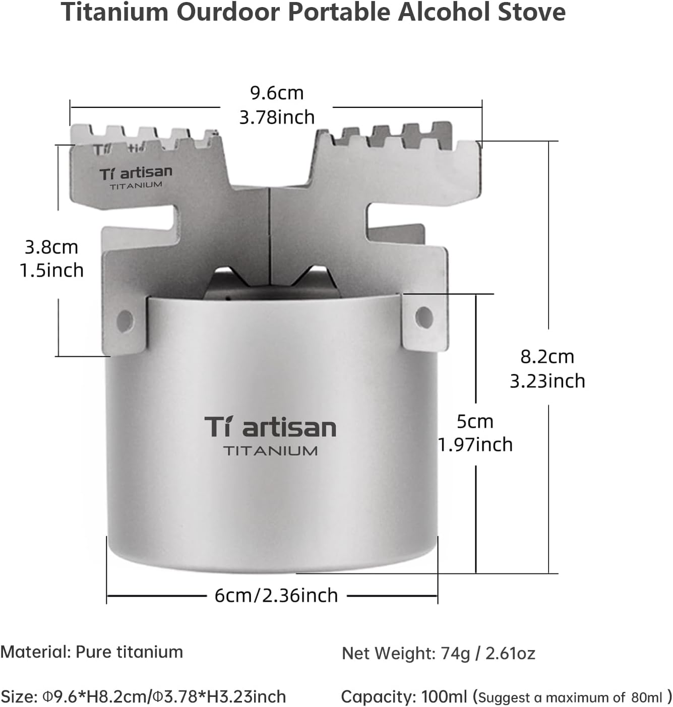 Ti Artisan Titanium Alcohol Stove with Cross Stand Portable Lightweight Stove for Outdoor Camping Hiking image number 4