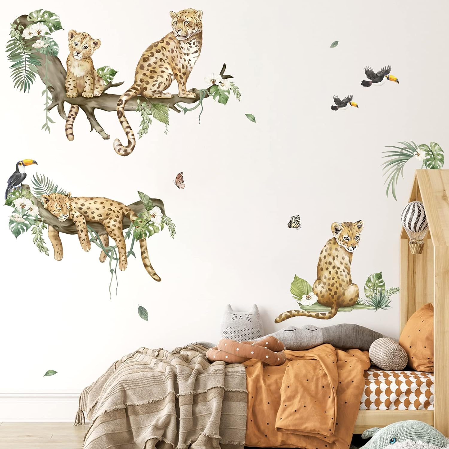 Decalmile Leopard Safari Wall Decals Jungle Animals Cheetah Wall Stickers Baby Nursery Boys Girls Bedroom Playroom Home Decor (DM0937A) image number 1