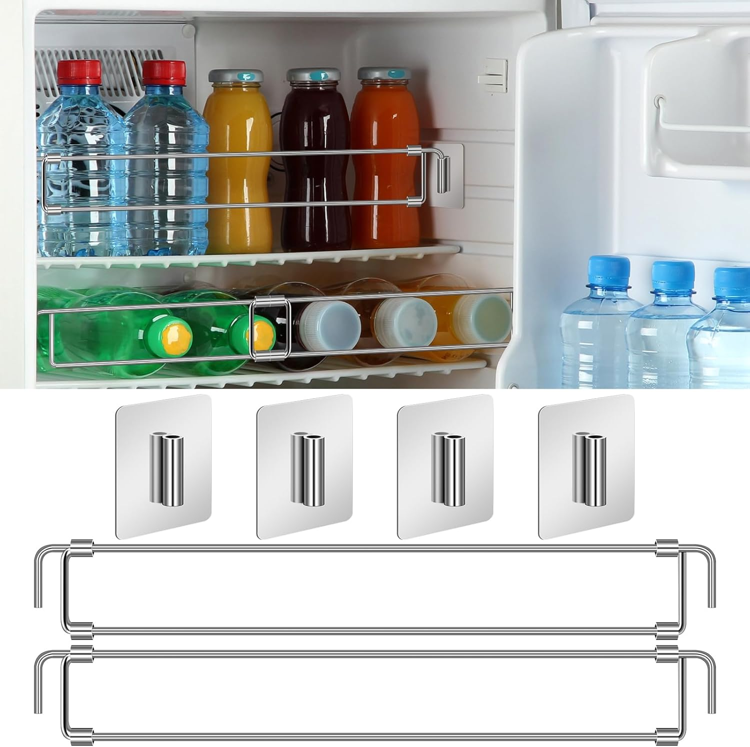 2 Pcs Rv Refrigerator Bars 12.44"-22.63" Adjustable Stainless Steel RV Fridge Tension Rods Refrigerator Accessories Extendable Food and Drink Stabilizers Prevent Messy Spills during Travel image number 2