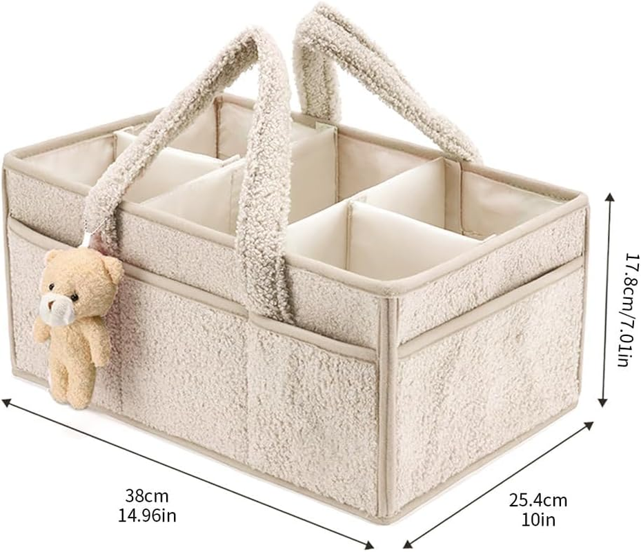 Baby Diaper Caddy Organizer,Nappy Storage Basket for Diapers and Wipes,With Bear, Portable Nursery Car Diaper Organizer image number 4