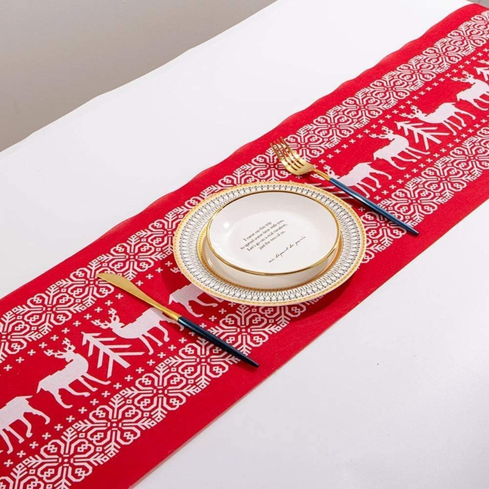 Christmas Table Runners, Christmas Tree Deer Table Runners Printed Linen Xmas Table Linens for Christmas Table Decoration Home Party Tablecover Decor(28 * 270Cm) image number 5