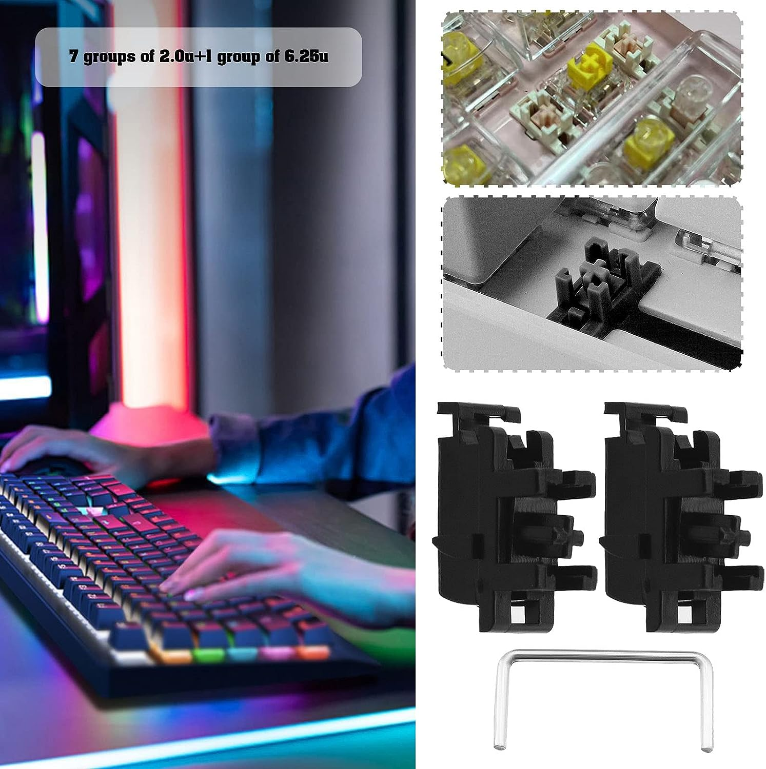 Emsea 7Pcs 2U Stabilizers & 1Pcs 6.25U Stabilizer Replacement Mechanical Keyboard Stabilizers Plate Mount Stabilizers Keyboard Accessories image number 6