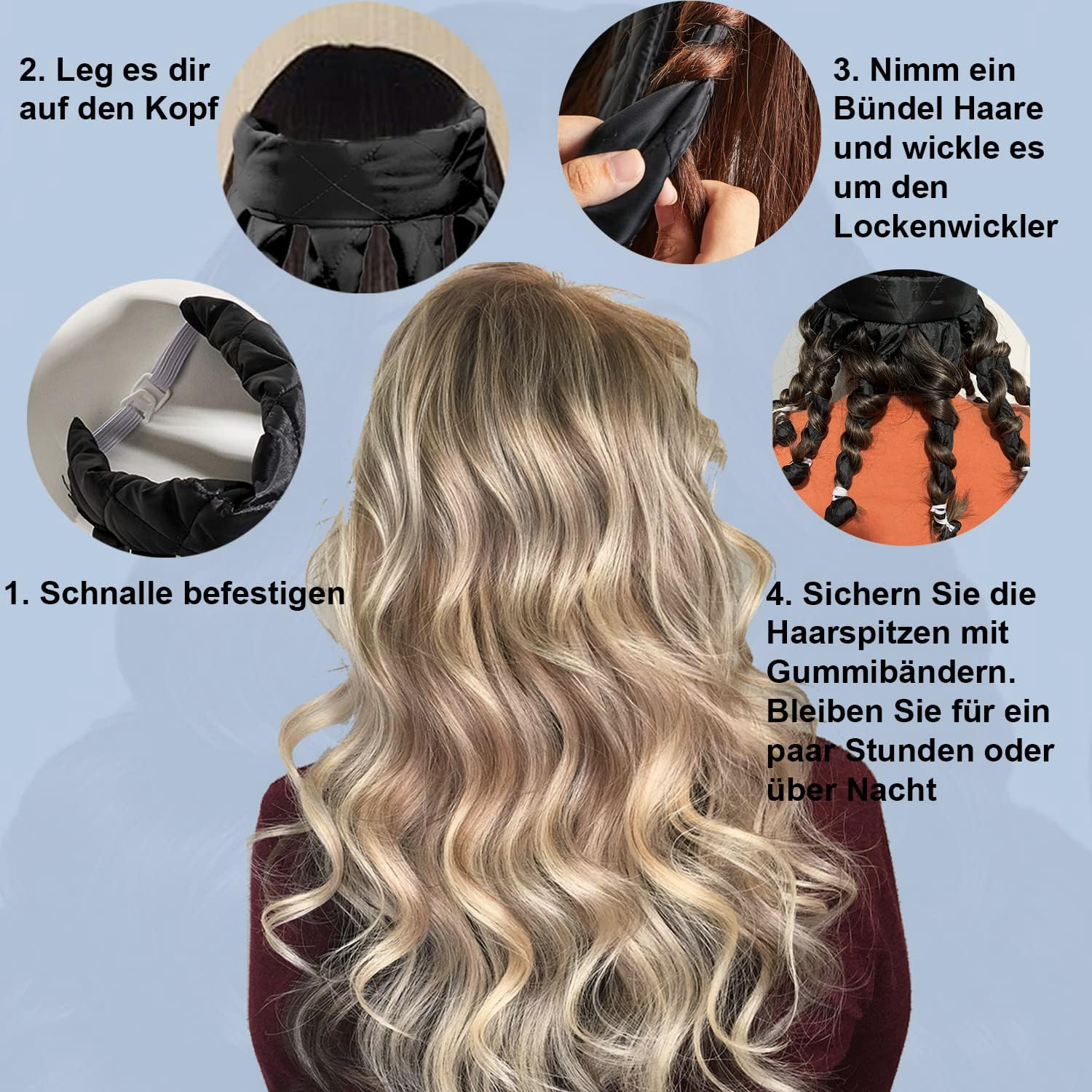 Heatless Headband, Octopus Hair Curler, Overnight Curls without Heat for Long Medium Hair, Silk Band, Soft Headband, Wave Tools for Women, Girls, Black