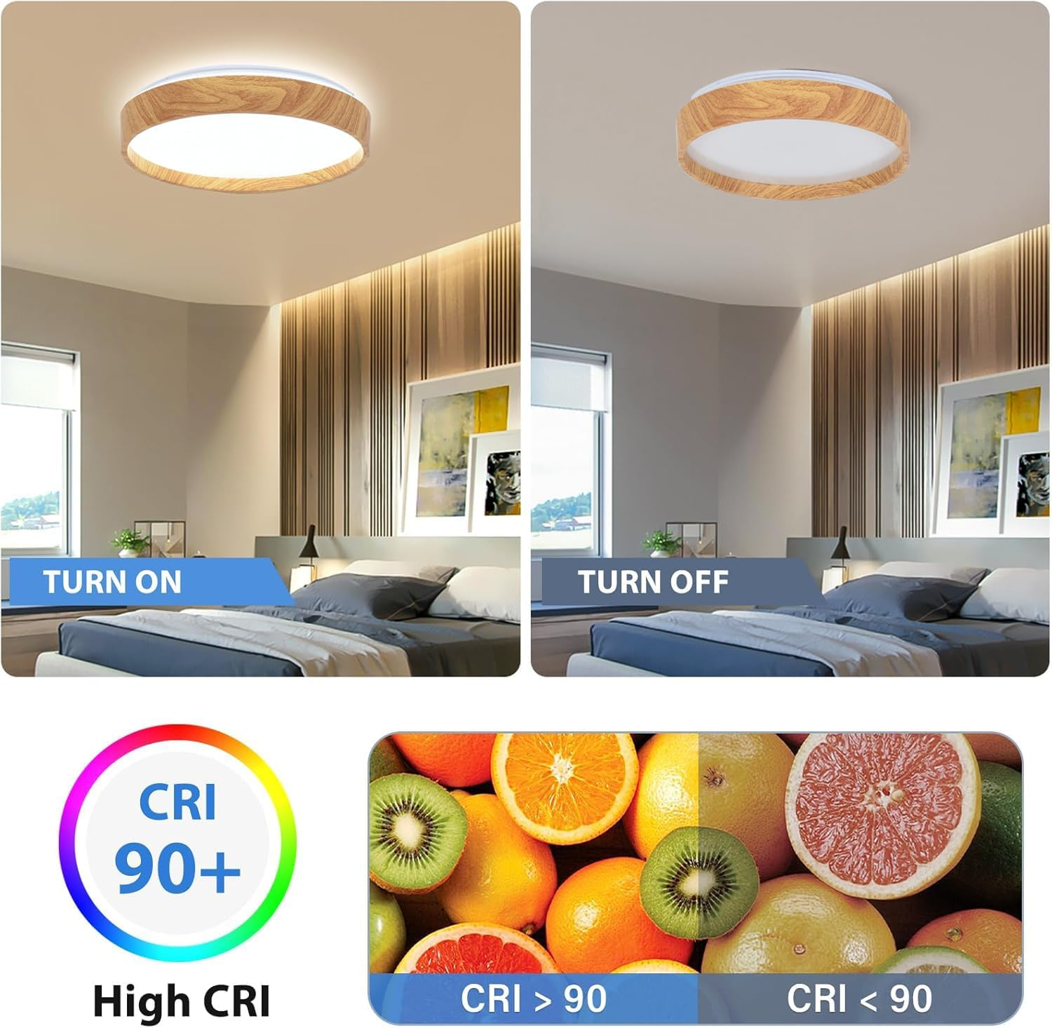 LED Flush Mount Ceiling Light Fixtures 10.2&rsquo;&rsquo;, Modern Bedroom Ceiling Lights 6000K, Painted Wood Grain Low Profile Ceiling Lighting for Dining Room, Kitchen, Living Room RCM Certificted