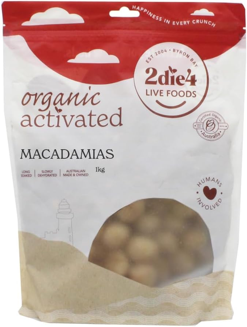 2 Die 4 Live Foods, Activated Organic Macadamias 1 Kilogram - a Buttery and Creamy Texture with a Pleasing Crunch, Bursting with Flavour. Enjoyable and Satisfying Snack.