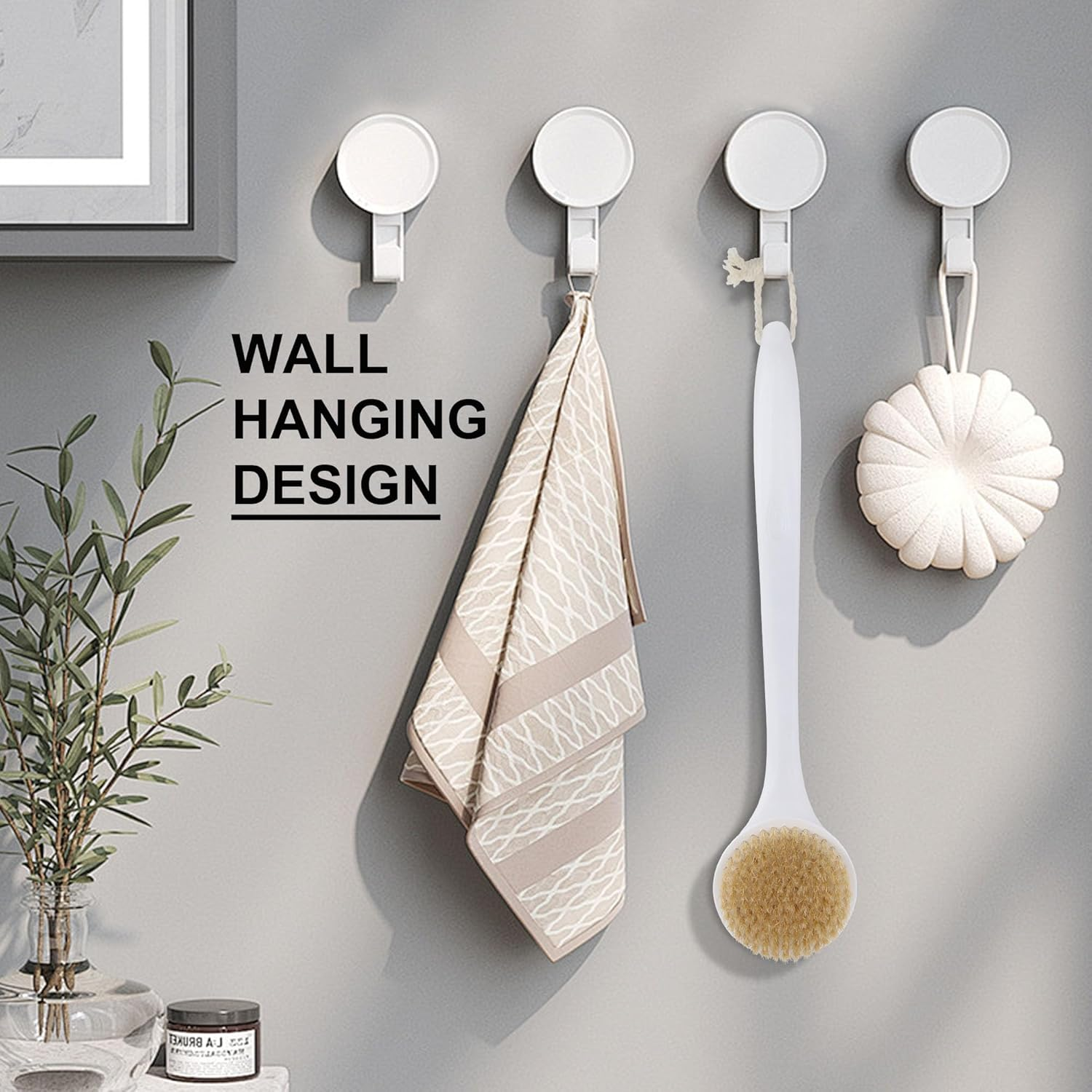 OWIIZI Back Scrubber for Shower with Natural Bristles anti Slip Bath Brushes Long Handle Antiskid Shower Body Scrubber for Wet or Dry Exfoliating Back Scrub Deep Cleanse image number 2