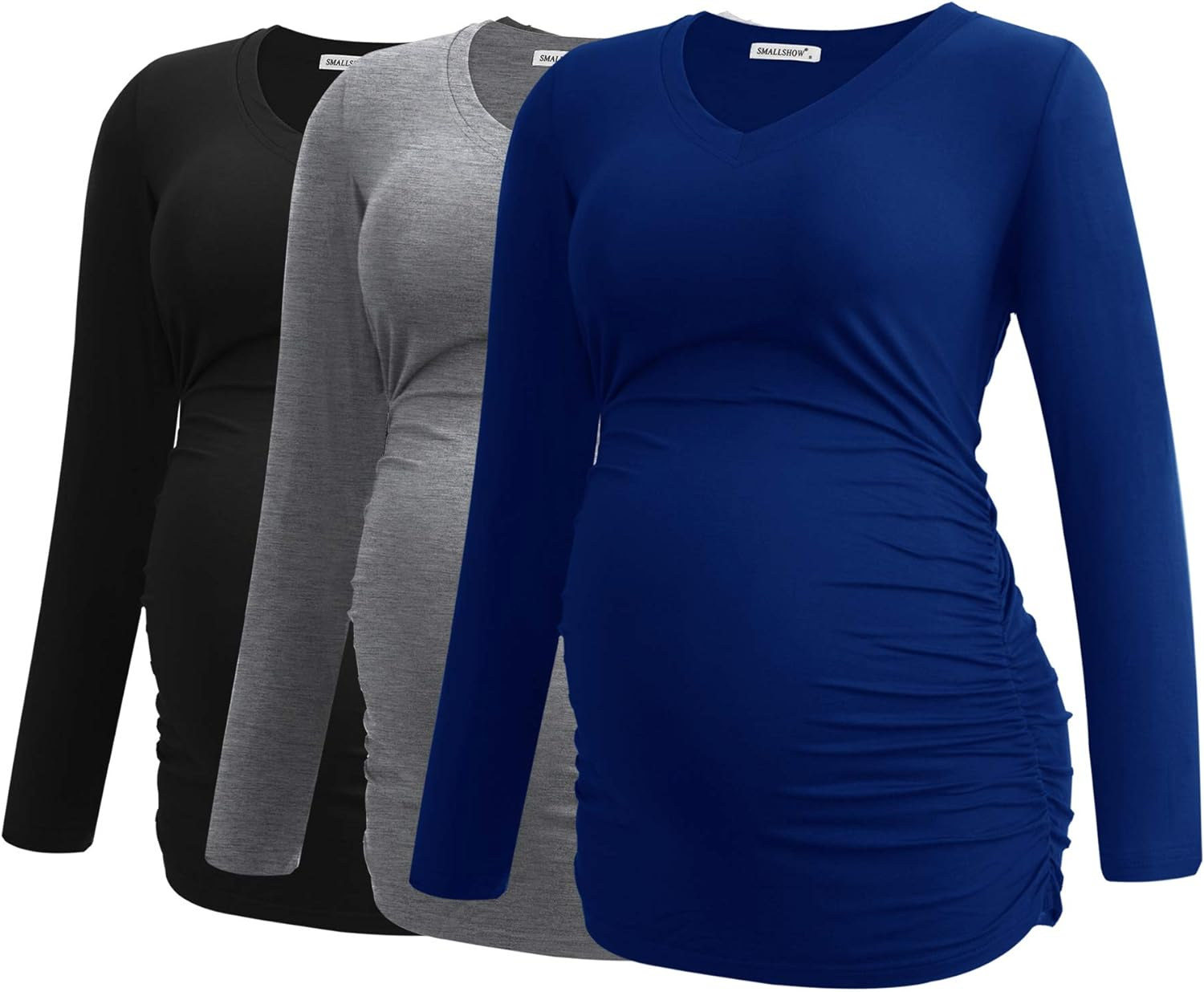 Smallshow Women'S V-Neck Maternity Shirt Clothes Long Sleeve Ruched Pregnancy Top image number 6