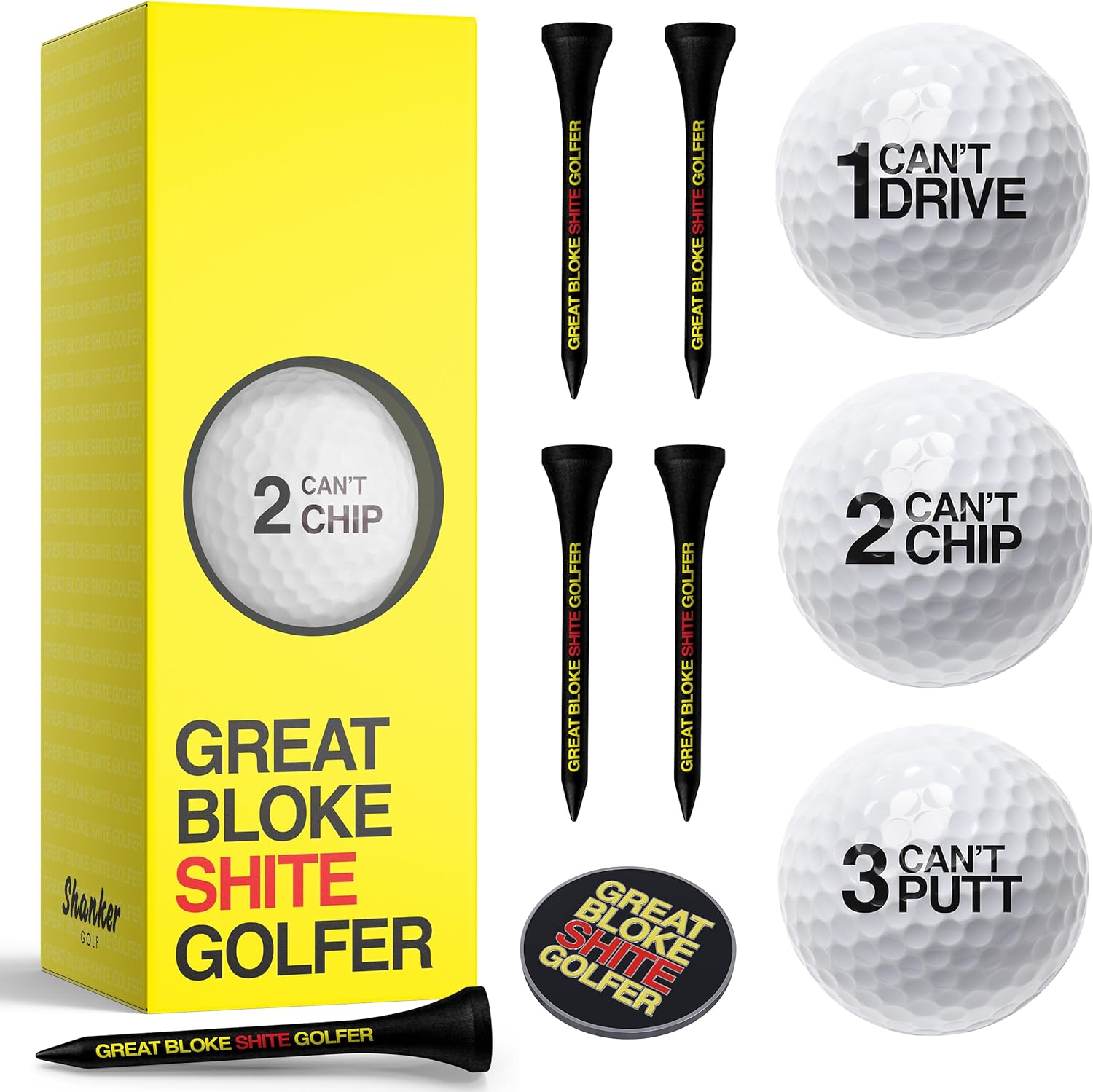 Shanker Golf Balls Gift Set - Shite Golfer Starter Pack - Sleeve of 3 Balls, Ball Marker & Wooden Tees Set - Perfect Funny Gift for Golfers - Funny Rude Horrible Golf Balls Set - Novelty Golf Gift image number 3