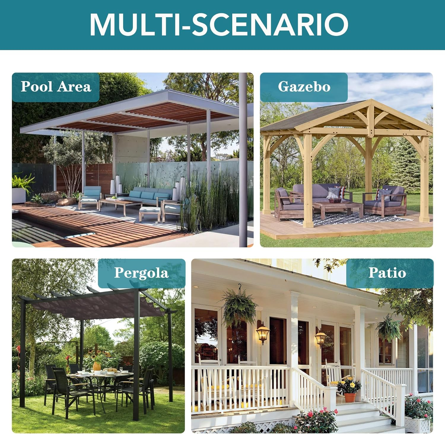 Holidayideas Outdoor Curtains for Patio Waterproof 4 Panels 110X84 Inch-Windproof Weatherproof Privacy Wide Cream Curtains-Grommet Top and Tab Bottom Drape for Pergola, Porch, Gazebo, Backyard