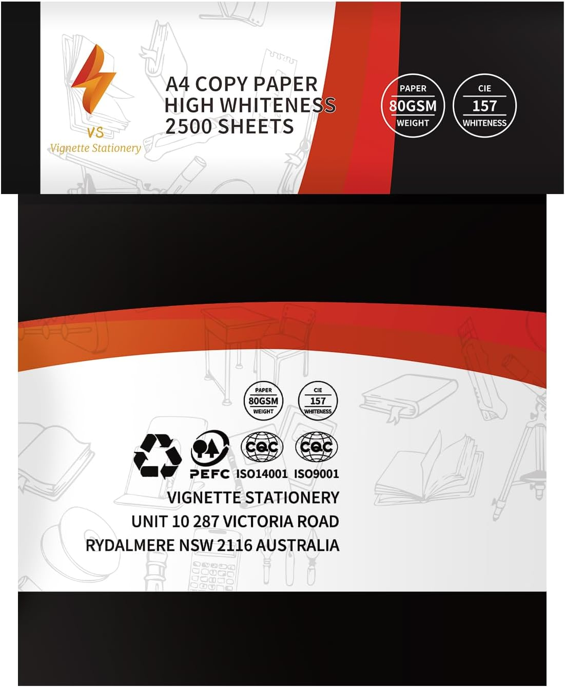 Vignette Stationery 2X Carton A4 Printing Copy Paper, 80GSM, 5000 Sheets, 10 Reams, 500 Sheets per Ream, White for Fast Printing 125 Sheets per Minute Easy Go through Printer image number 2