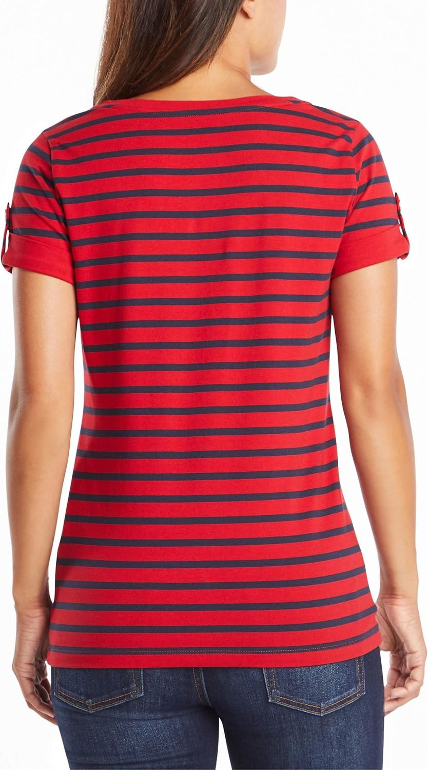 Nautica Women'S Easy Comfort V-Neck Striped Supersoft Stretch Cotton T-Shirt image number 6