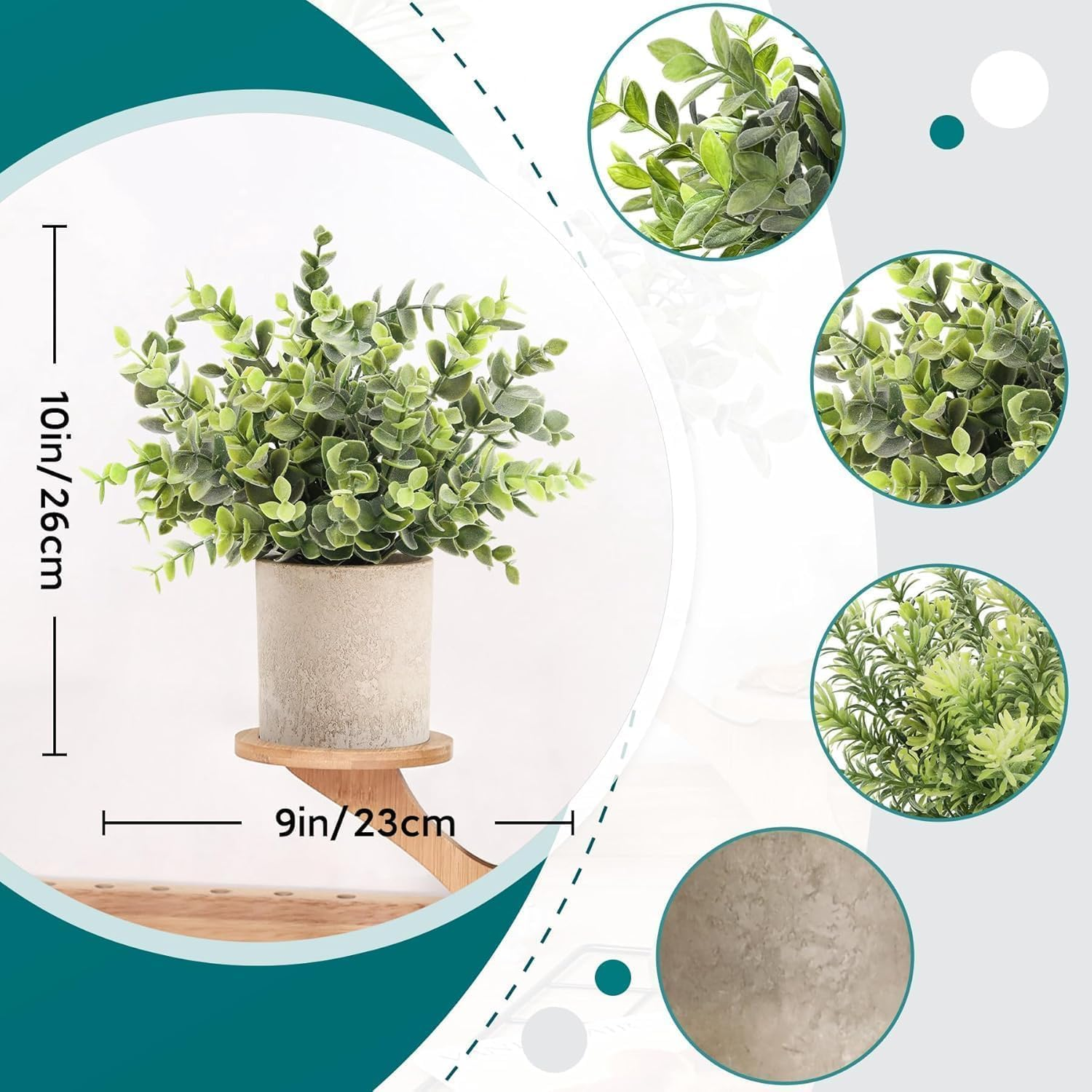Mini Potted Artificial Plants, Eucalyptus, Nandina, Dalbergia, 21-23 Cm Tall, Indoor Greenery, Tabletop D&eacute;cor Centrepiece - Green-2 image number 7