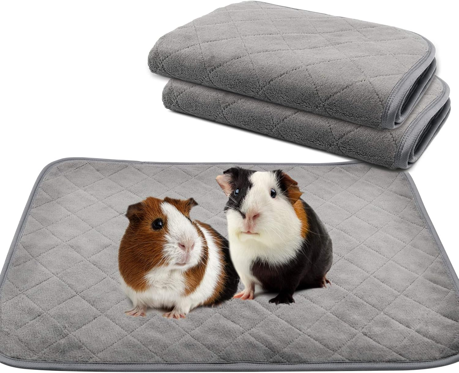 RANYPET Pack of 2 PIPI Pad for Guinea Pig Cage, Highly Absorbent, Reusable and Washable Fleece Training Pads for Pets with Waterproof Backing for Small Animals, L, Grey image number 4