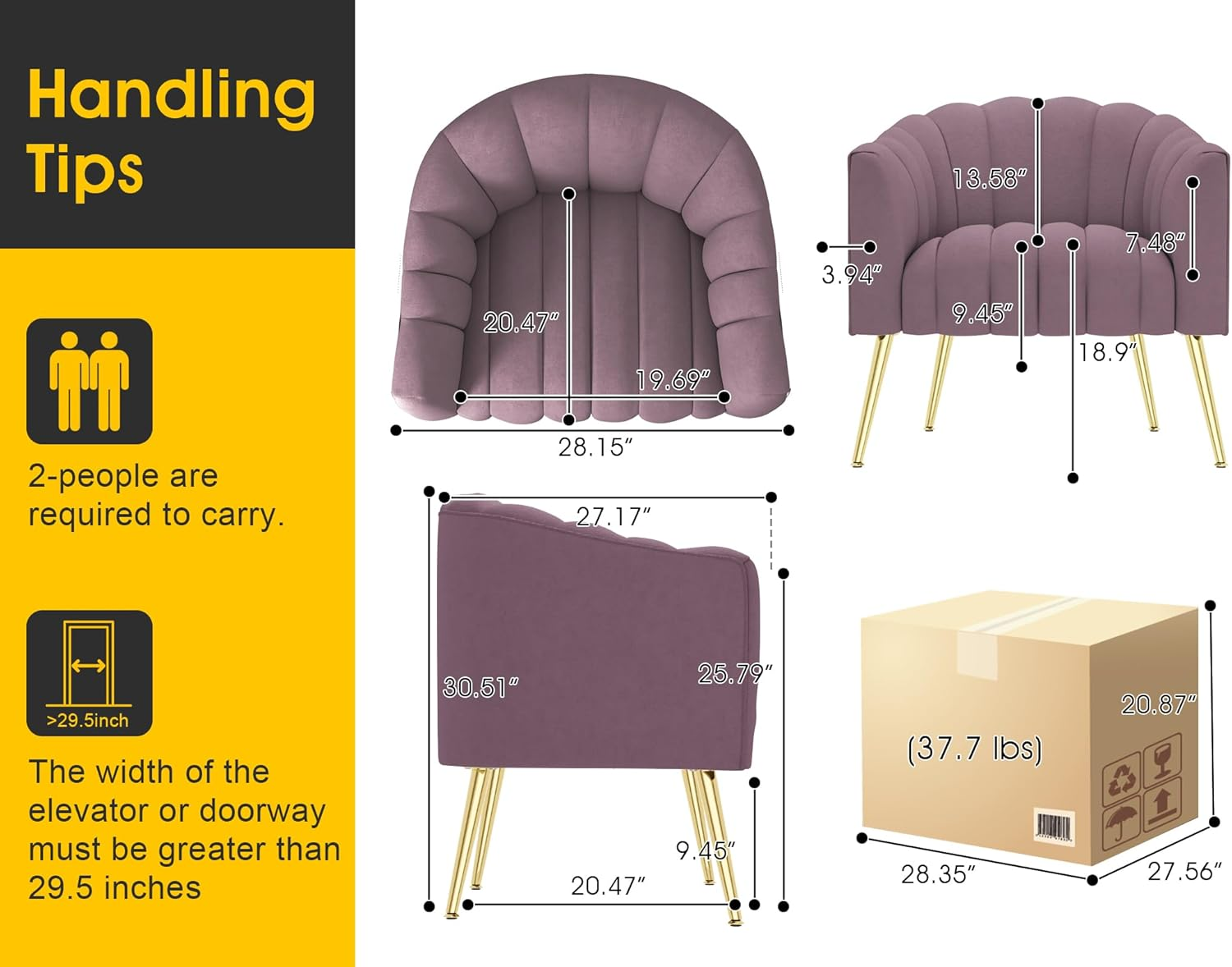 SEYNAR Oversized Pumpkin Couch Accent Chair, Modern Comfy Velvet Upholstered Barrel Chairs, Luxury Single Sofa Armchair for Living Room, Waiting Room, Office and Vanity image number 3