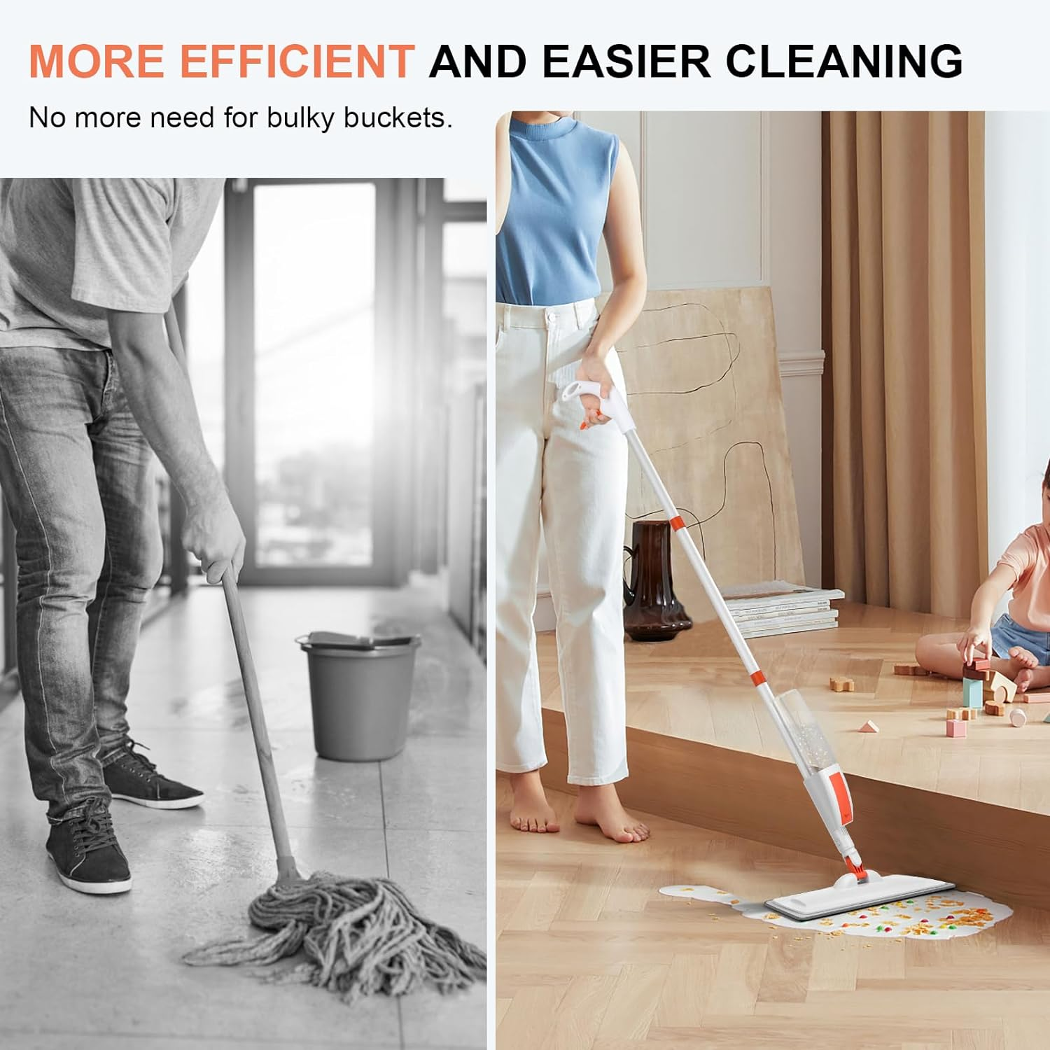 Spray Mop for Floor Cleaning, 360&deg; Rotating Wet Dry Cleaning Dust Mop with Spraying Trigger, 400ML Large Refill Bottle 2 Extra Microfibre Pads, for Hardwood Vinyl Floors Tiles Cleaning image number 2