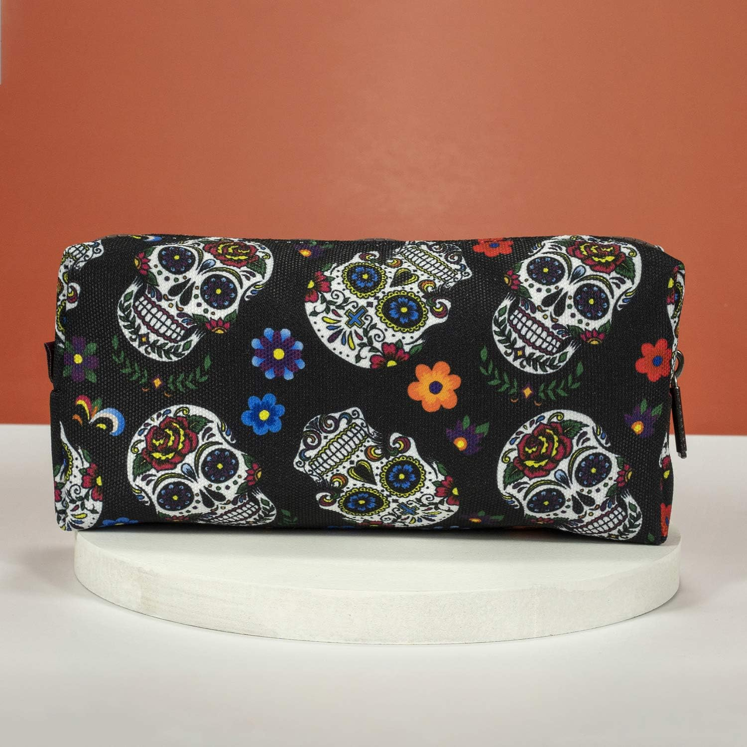 Lparkin Sugar Skull Pencil Case Super Large Capacity Canvas Pen Bag Pouch Stationary Case Makeup Cosmetic Bag Gadget Box