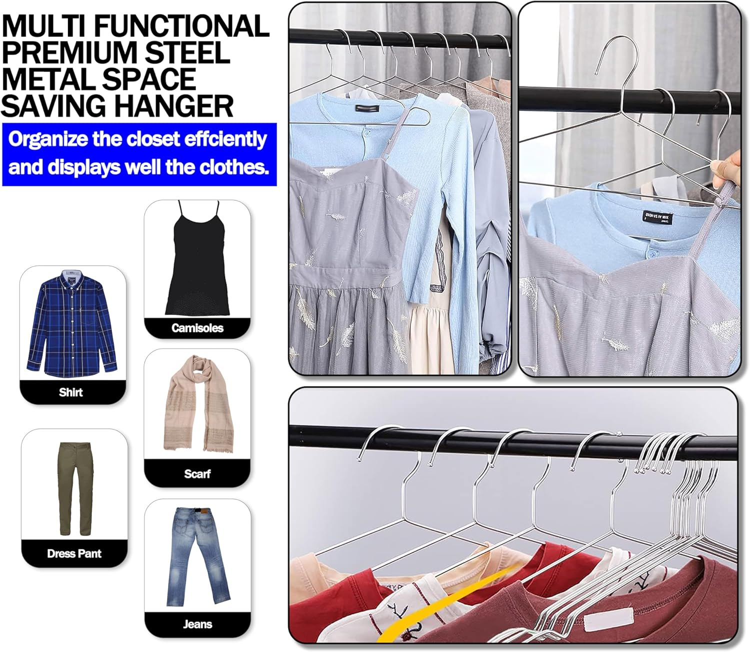 GVTECH Metal Stainless Steel Hanger, [50 Pack] Solid Hanger 42 CM Heavy Duty Lightweight Sturdy and Durable for Standard Jacket Pants Space Saving Home Hangers for Adults (50 Pack) image number 3