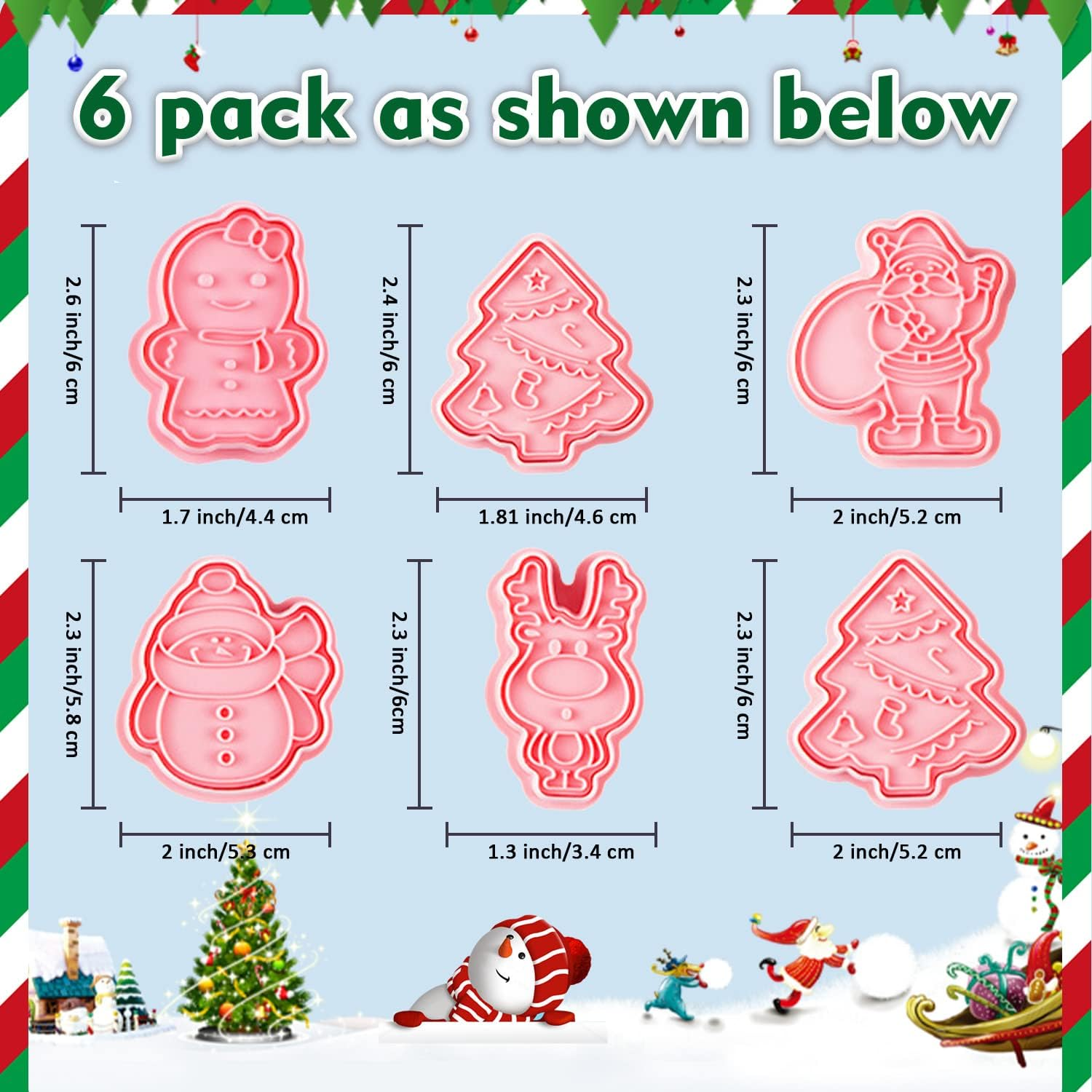 Leesgel Christmas Cookie Cutters, 3D Christmas Holiday Cookie Cutters Shapes with Santa/Xmas Tree/House/Deer, Christmas Party Decorations Ornaments image number 4