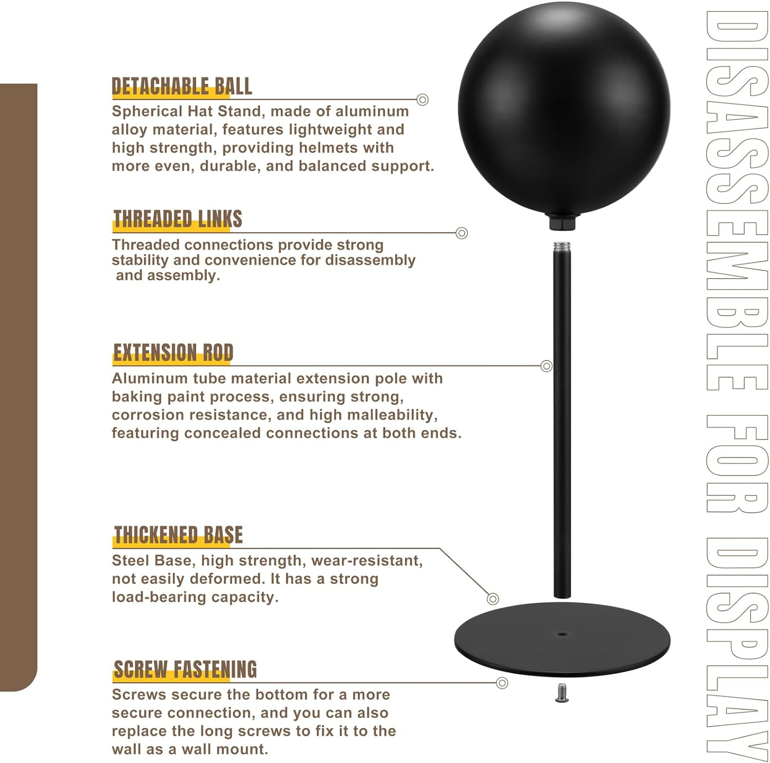 Helmet Stand Metal, Rotation Metal Stand Desktop Hanger Rack Helmet Stand Display for Motocycle Helmet, Caps,Hat, and Rugby Helmet(4Pack) image number 4