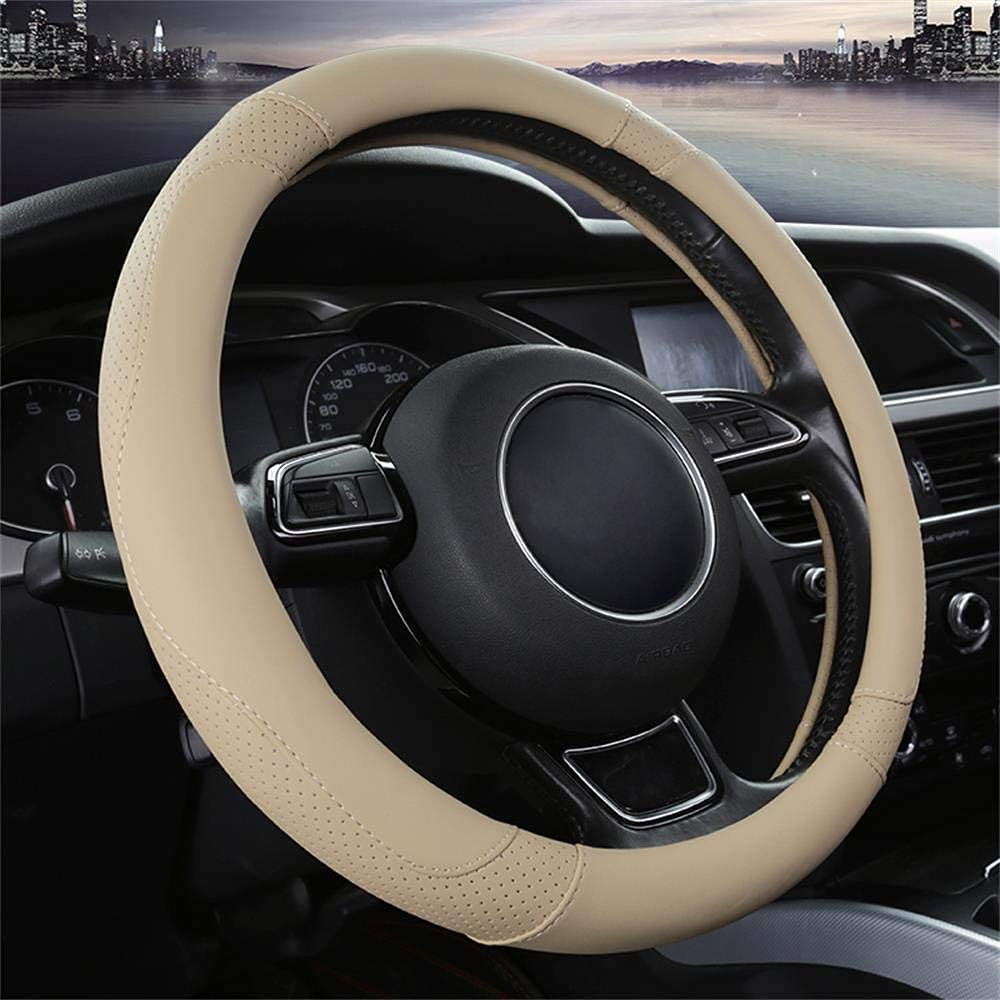 SFONIA Car Steering Wheel Cover Steering Wheel Protector Microfiber Leather Universal 37-38Cm / 15" Anti-Slip Breathable Durable (Beige Colour)