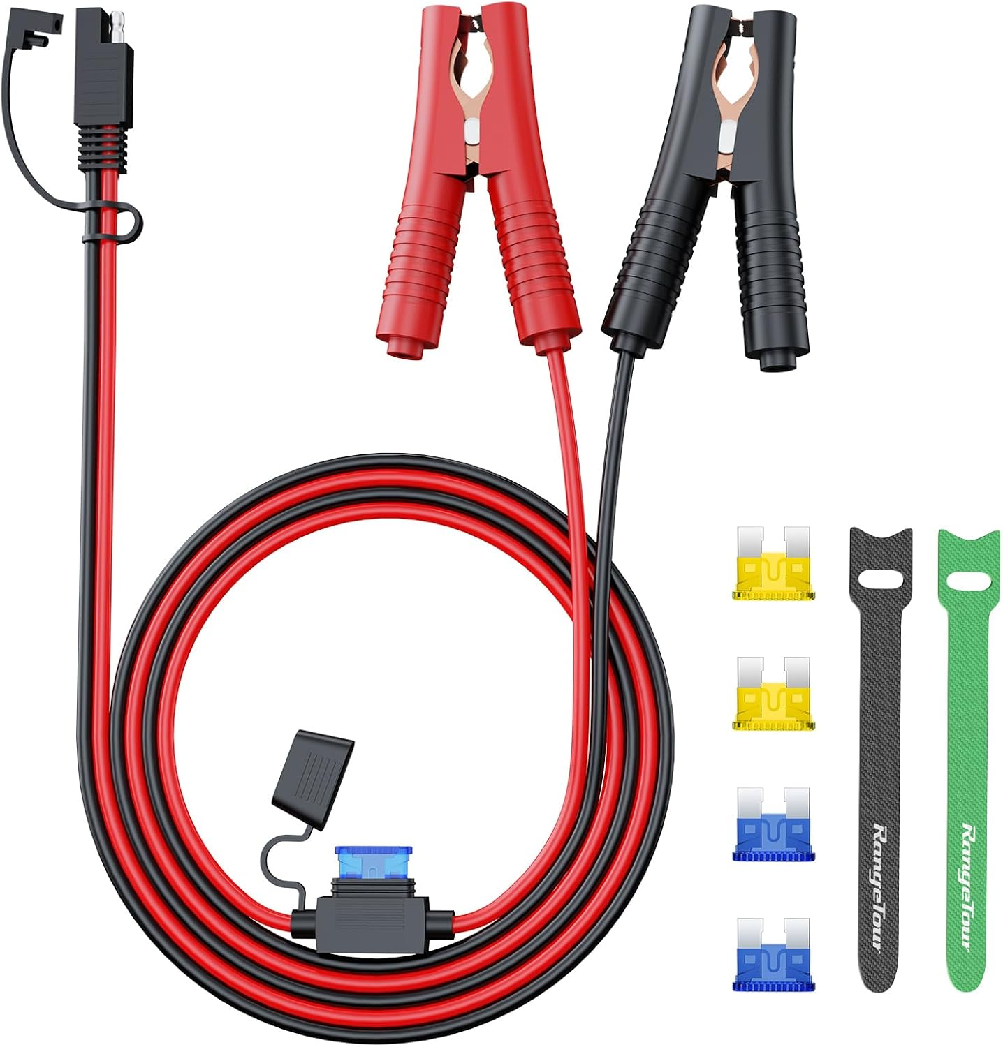 SAE to Alligator Clip Extension Cable Wire, 14AWG 12V-24V SAE Adapter to Alligator Clip Disconnect Cable with Fuse, 2Pin Quick Disconnect Battery Clamp Cable for Battery Charger/Maintainer image number 3