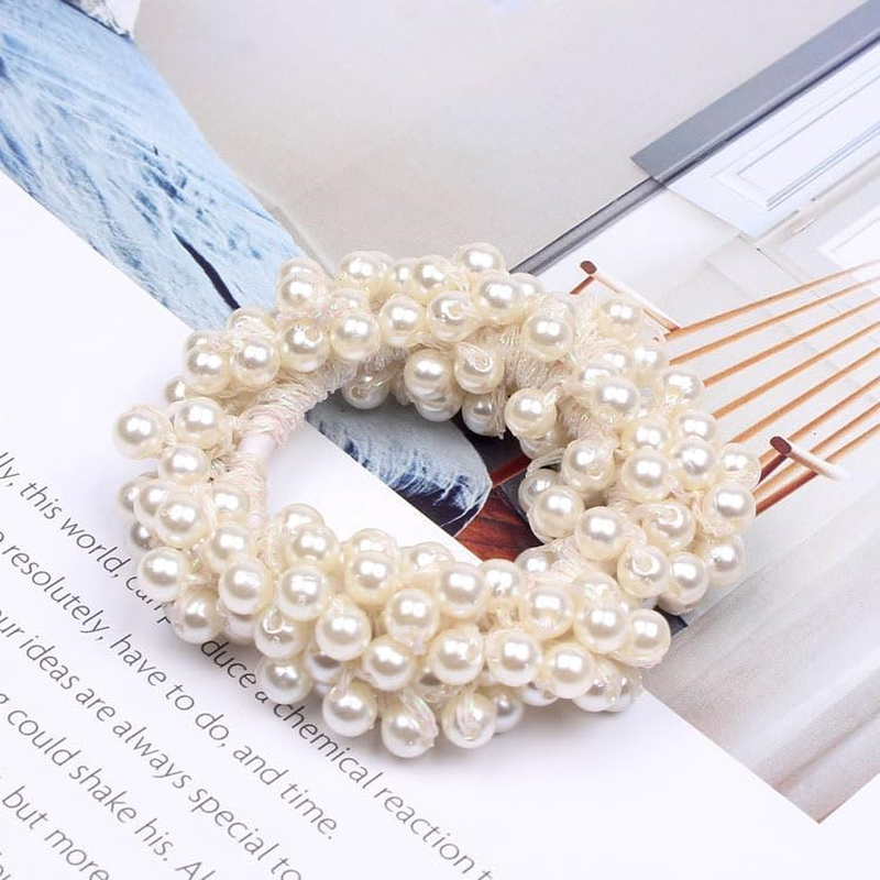 Pearl Hair Ties for Girls Women Elastic Pearl Scrunchie Non Slip Pearls Ponytail Holders for Thick Thin Hair Pearl Hair Accessories for Women Hair Tie Pearl Hair Band 3Pcs image number 1